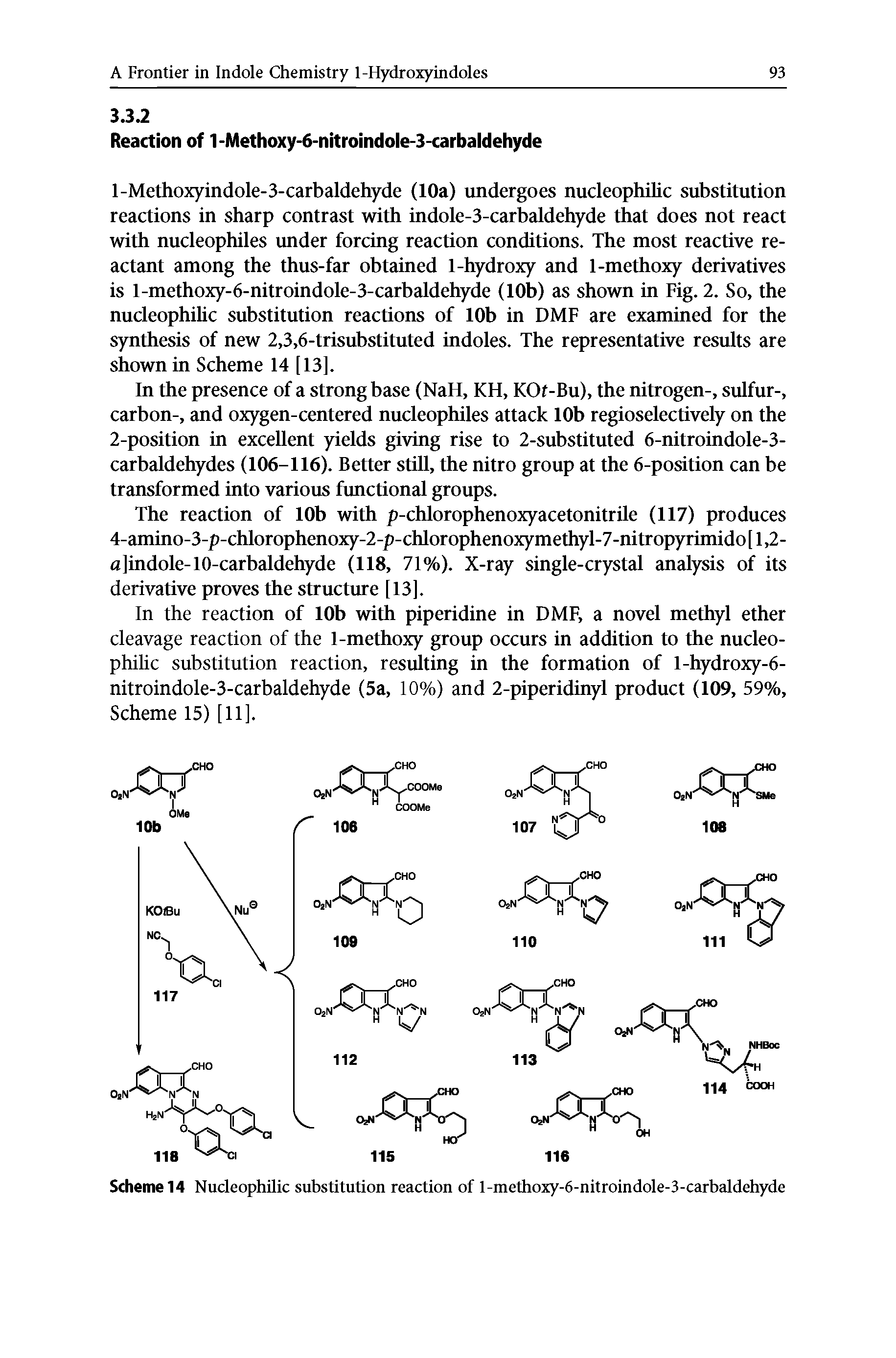 Scheme 14 Nucleophilic substitution reaction of l-methoxy-6-nitroindole-3-carbaldehyde...