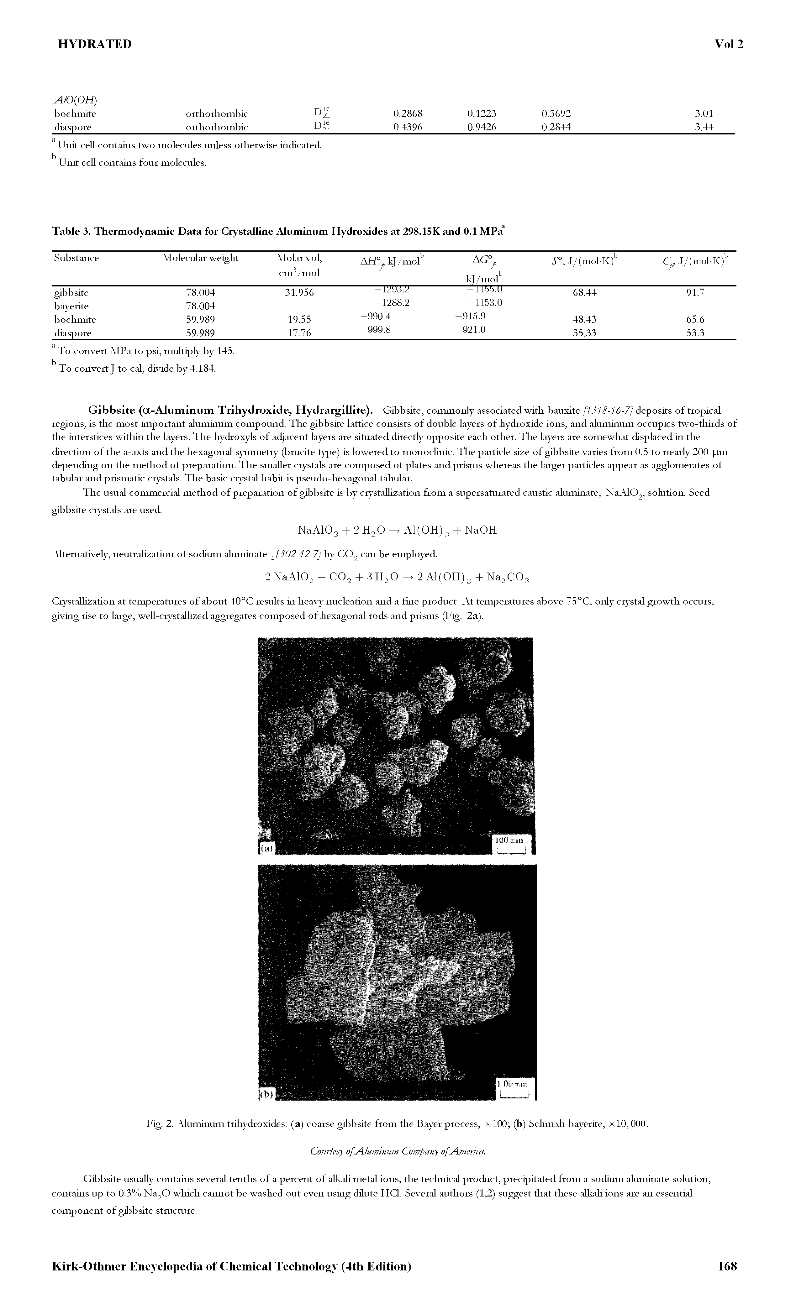 Table 3. Thermodynamic Data for Crystalline Aluminum Hydroxides at 298.15K and 0.1 MPa ...