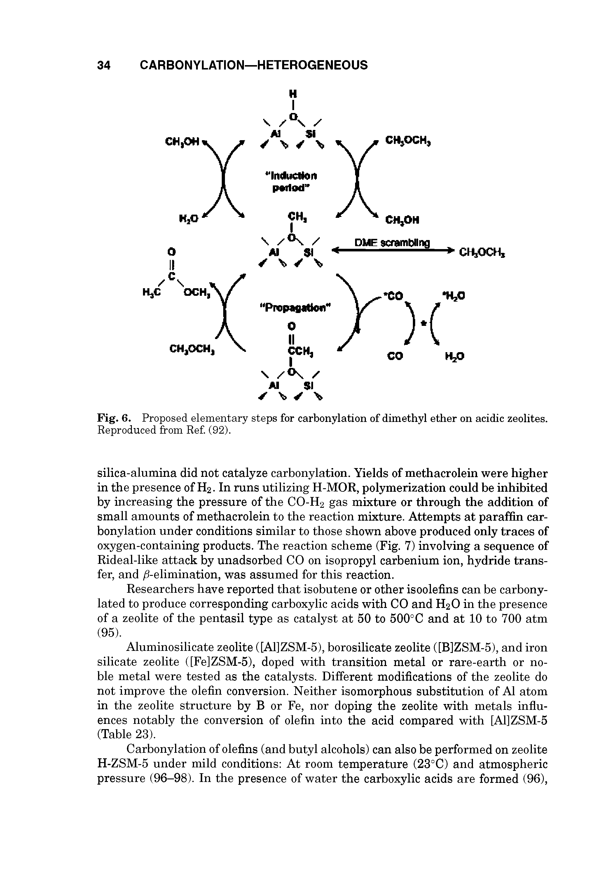 Fig. 6. Proposed elementary steps for carbonylation of dimethyl ether on acidic zeolites.