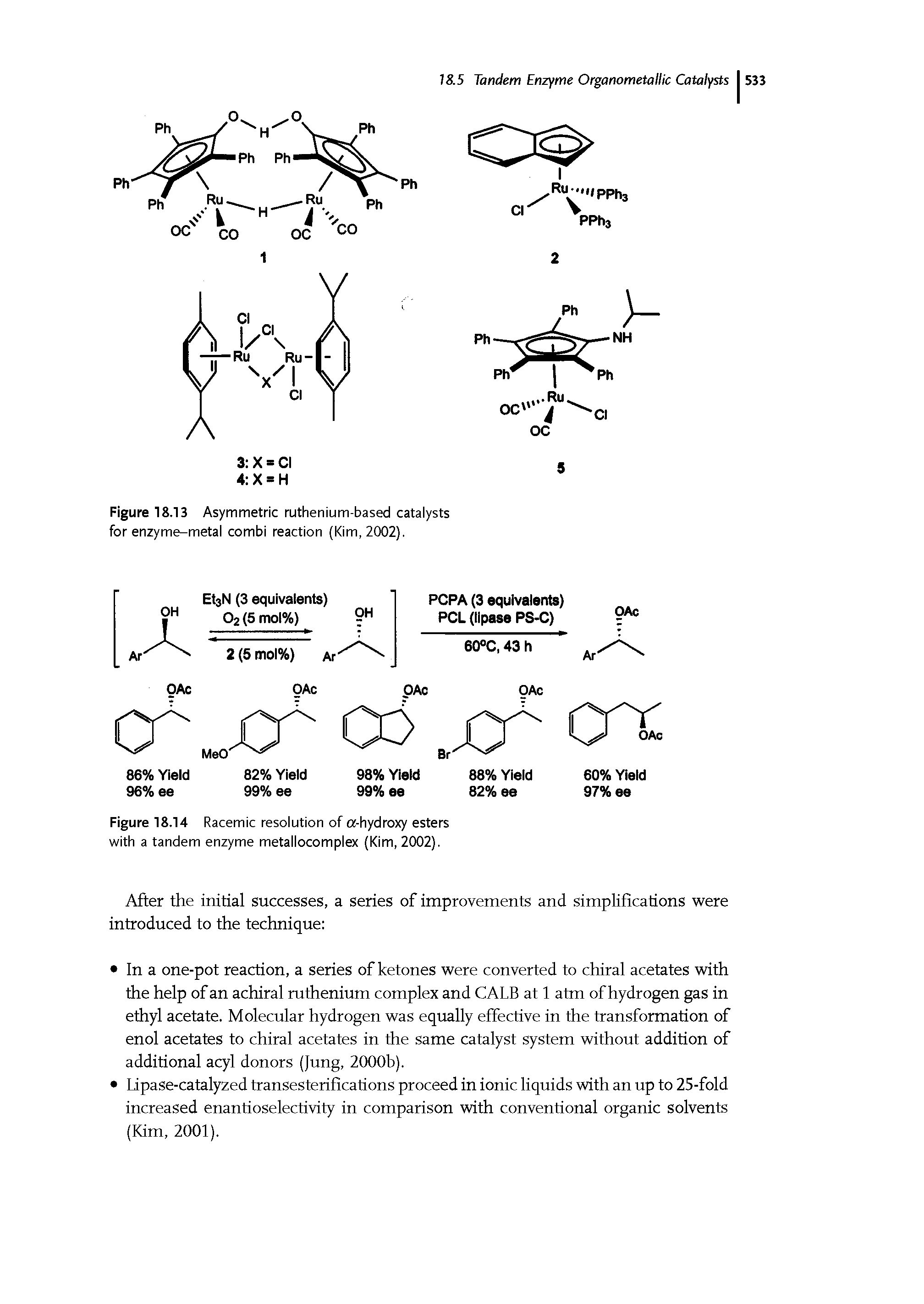 Figure 18.13 Asymmetric ruthenium-based catalysts for enzyme-metal combi reaction (Kim, 2002).
