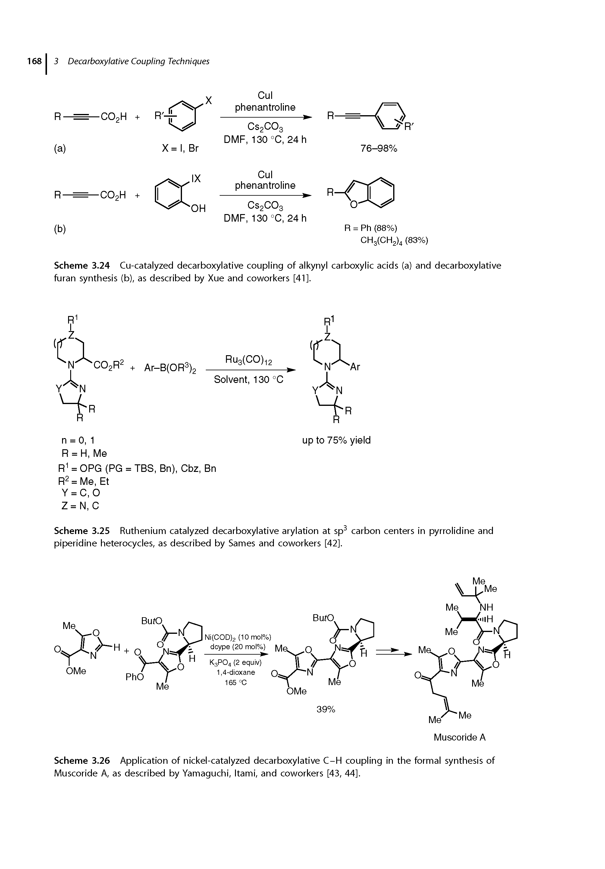 Scheme 3.26 Application of nickel-catalyzed decarboxylative C-H coupling in the formal synthesis of Muscoride A, as described by Yamaguchi, Itami, and coworkers [43, 44].
