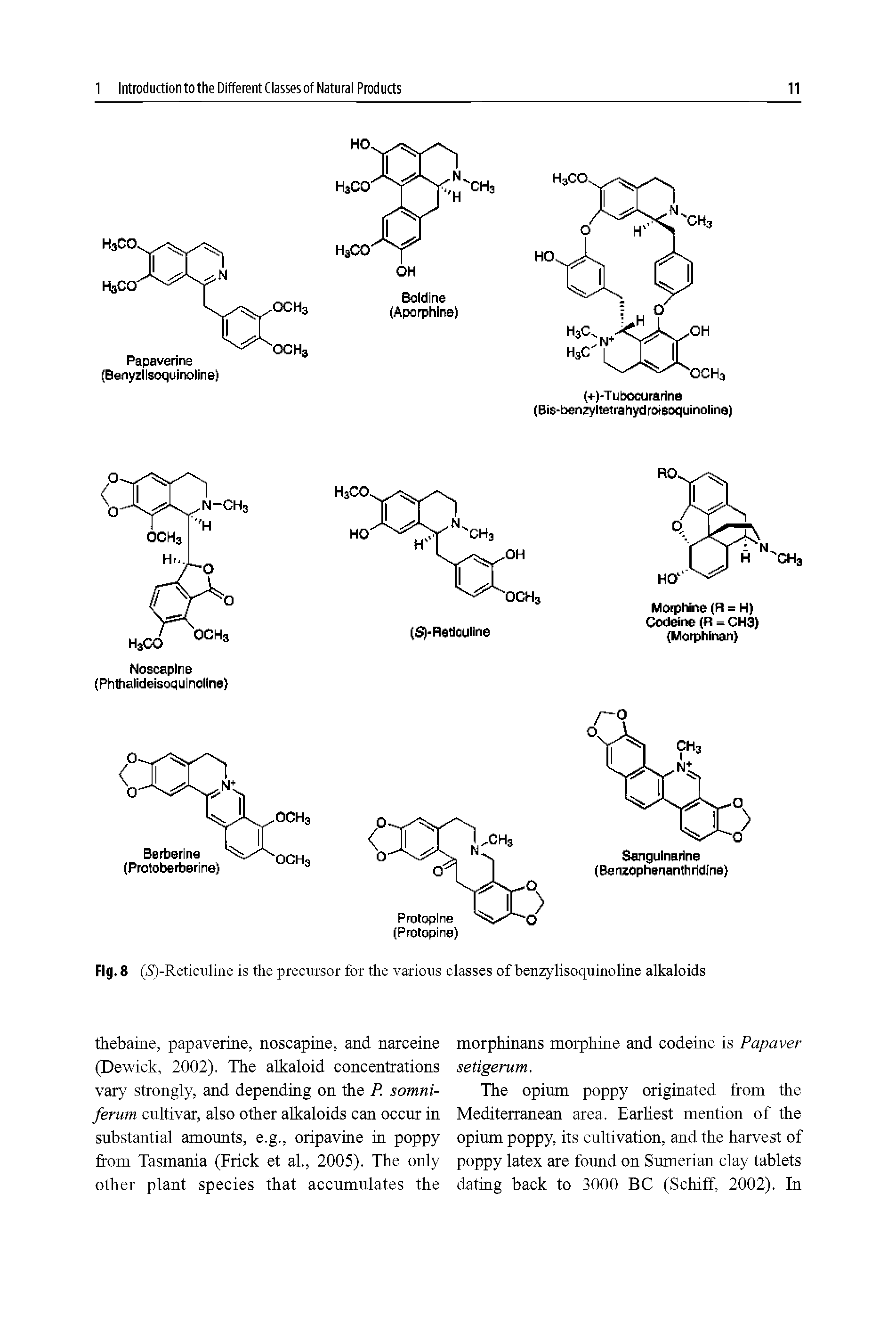 Fig. 8 (5)-Reticuline is the precursor for the various classes of benzylisoquinoline alkaloids...