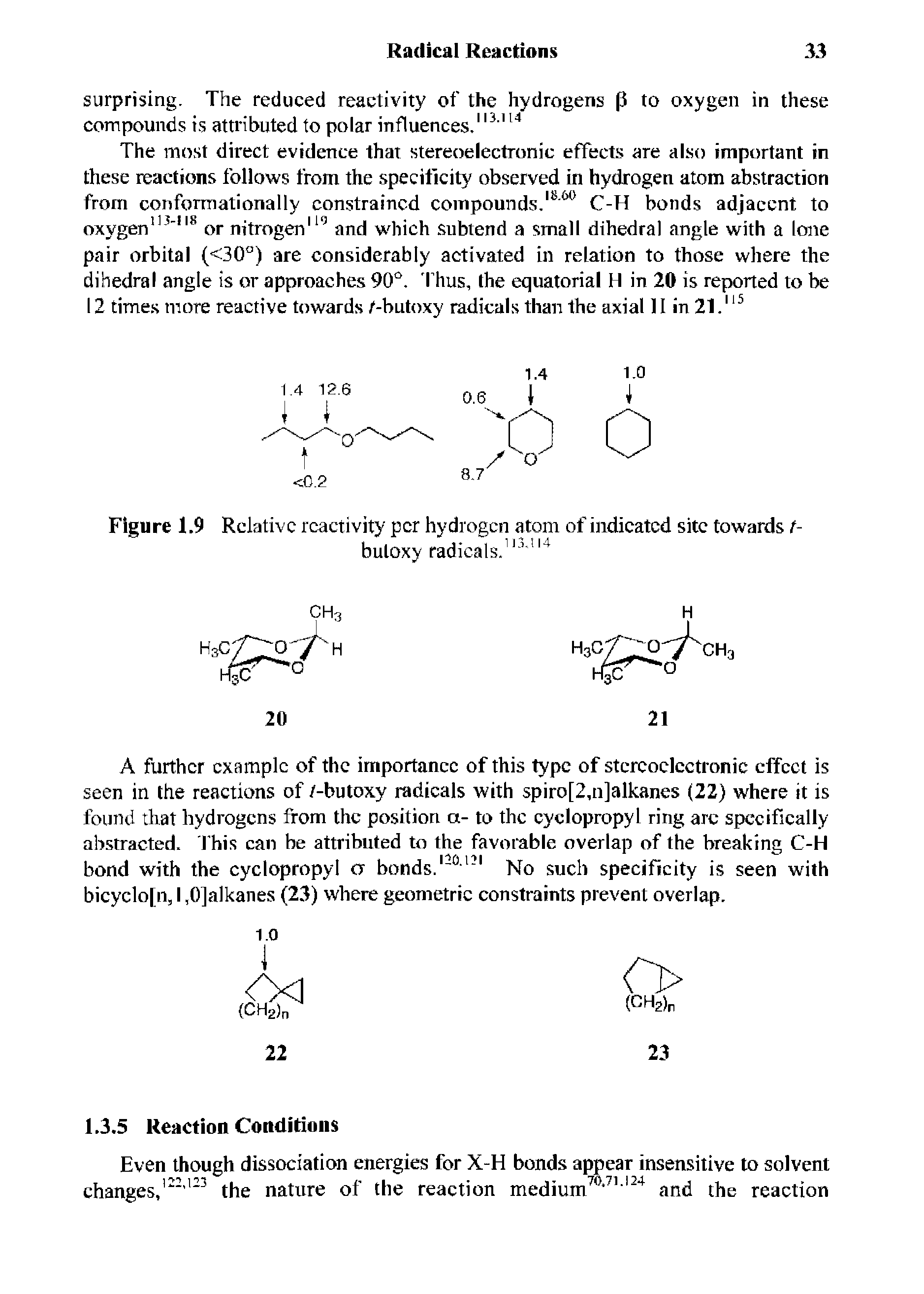 Figure 1.9 Relative reactivity per hydrogen atom of indicated site towards t-...