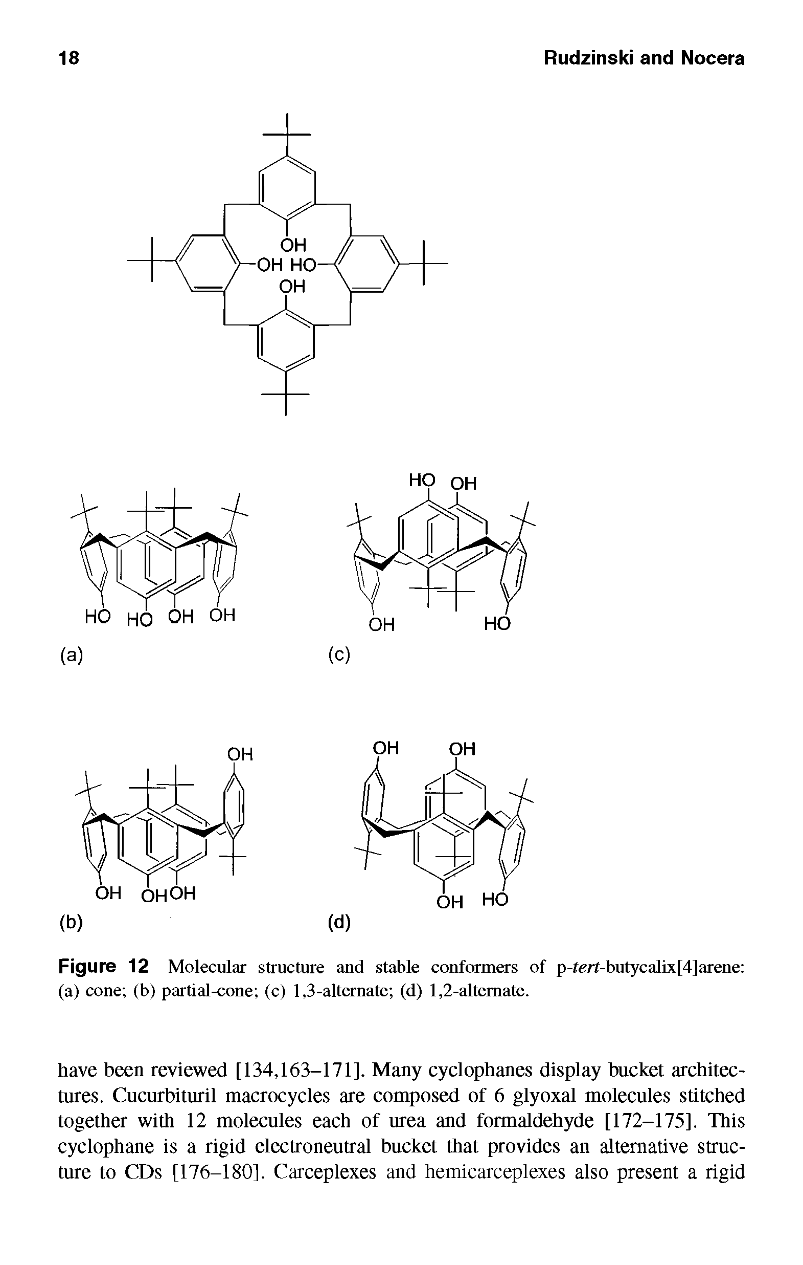 Figure 12 Molecular structure and stable conformers of p /ert-butycalix14 arcnc (a) cone (b) partial-cone (c) 1,3-alternate (d) 1,2-altemate.