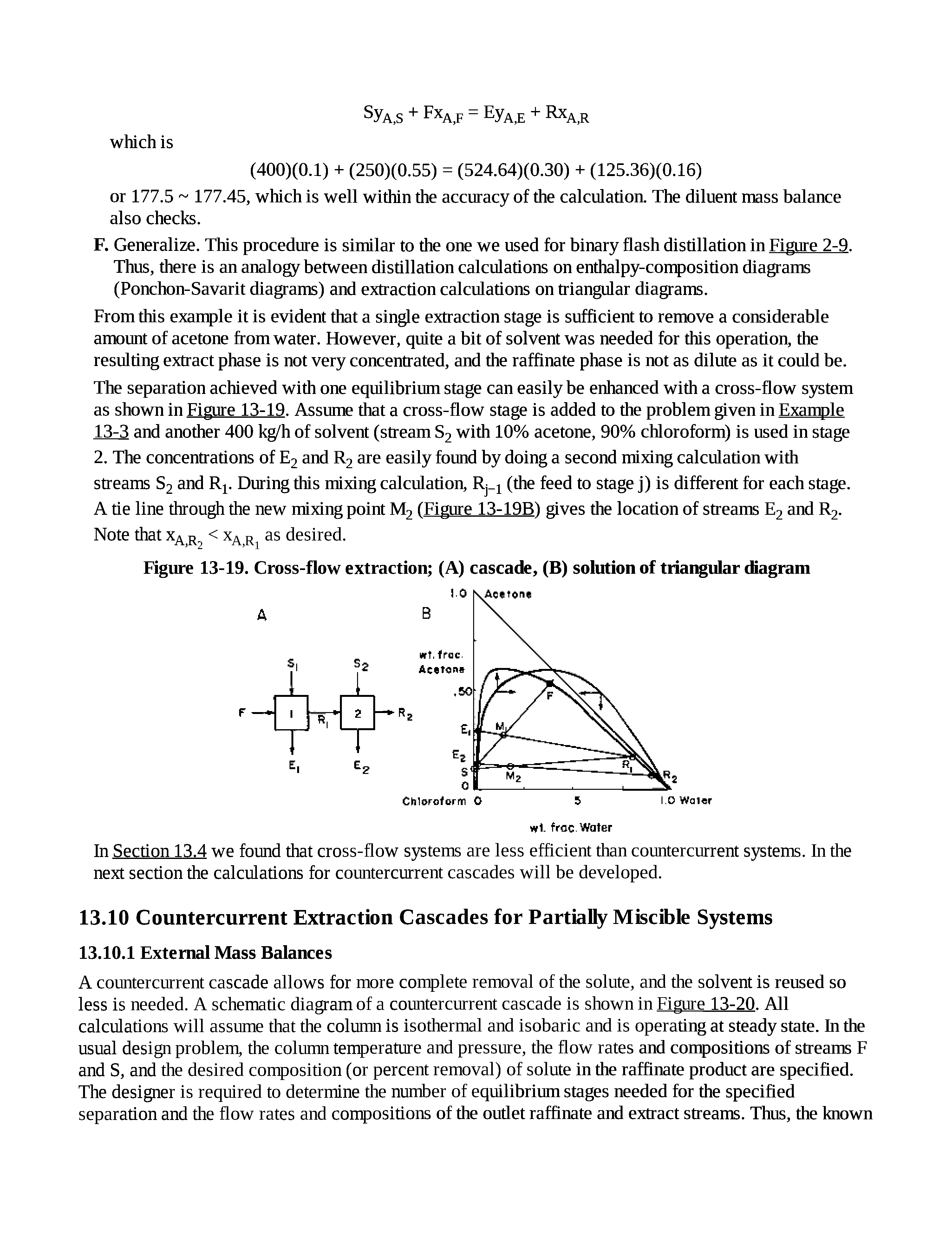 Figure 13-19. Cross-flow extraction (A) cascade, (B) solution of triai ular diagram...