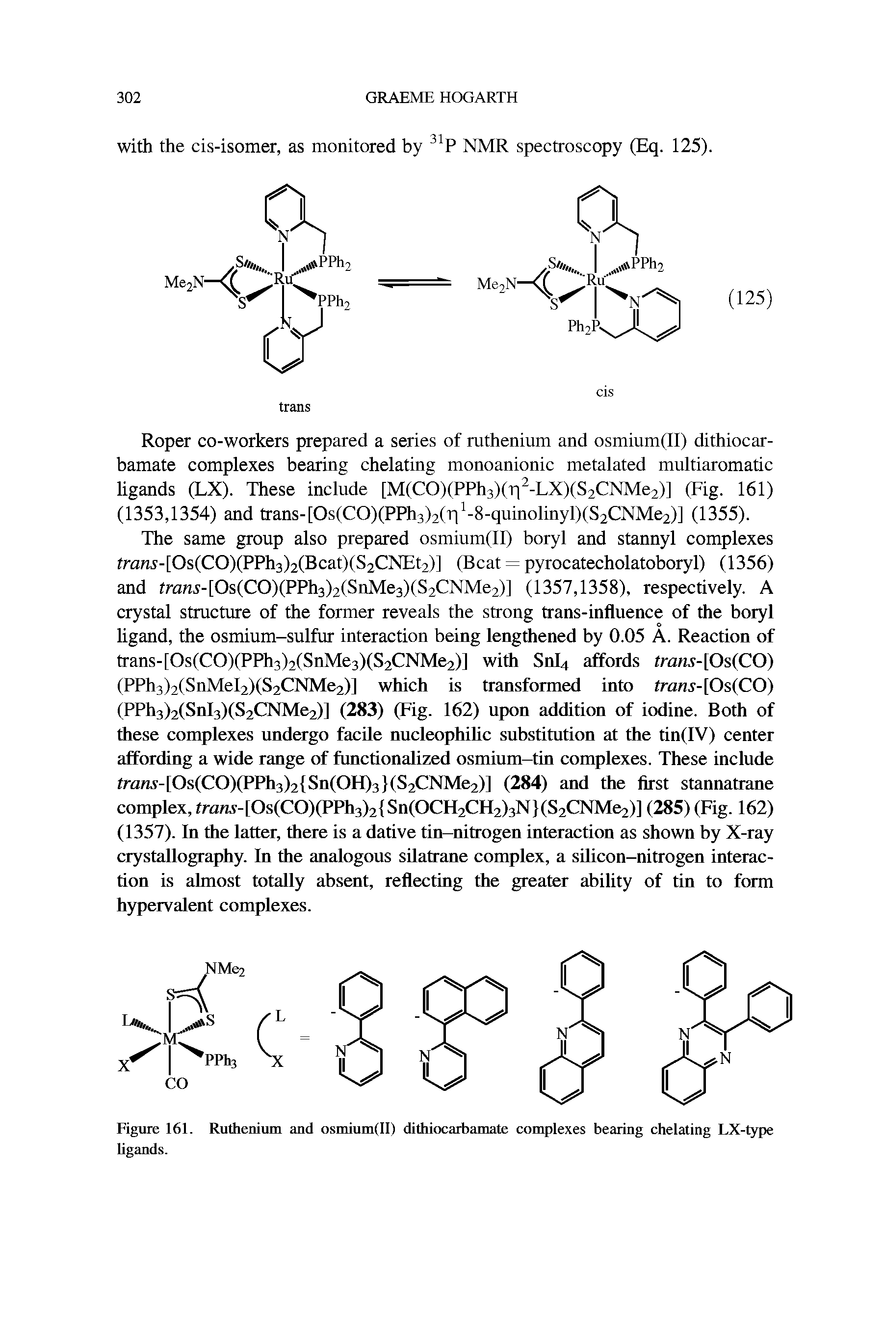 Figure 161. Ruthenium and osmium(II) dithiocarbamate complexes bearing chelating LX-type ligands.