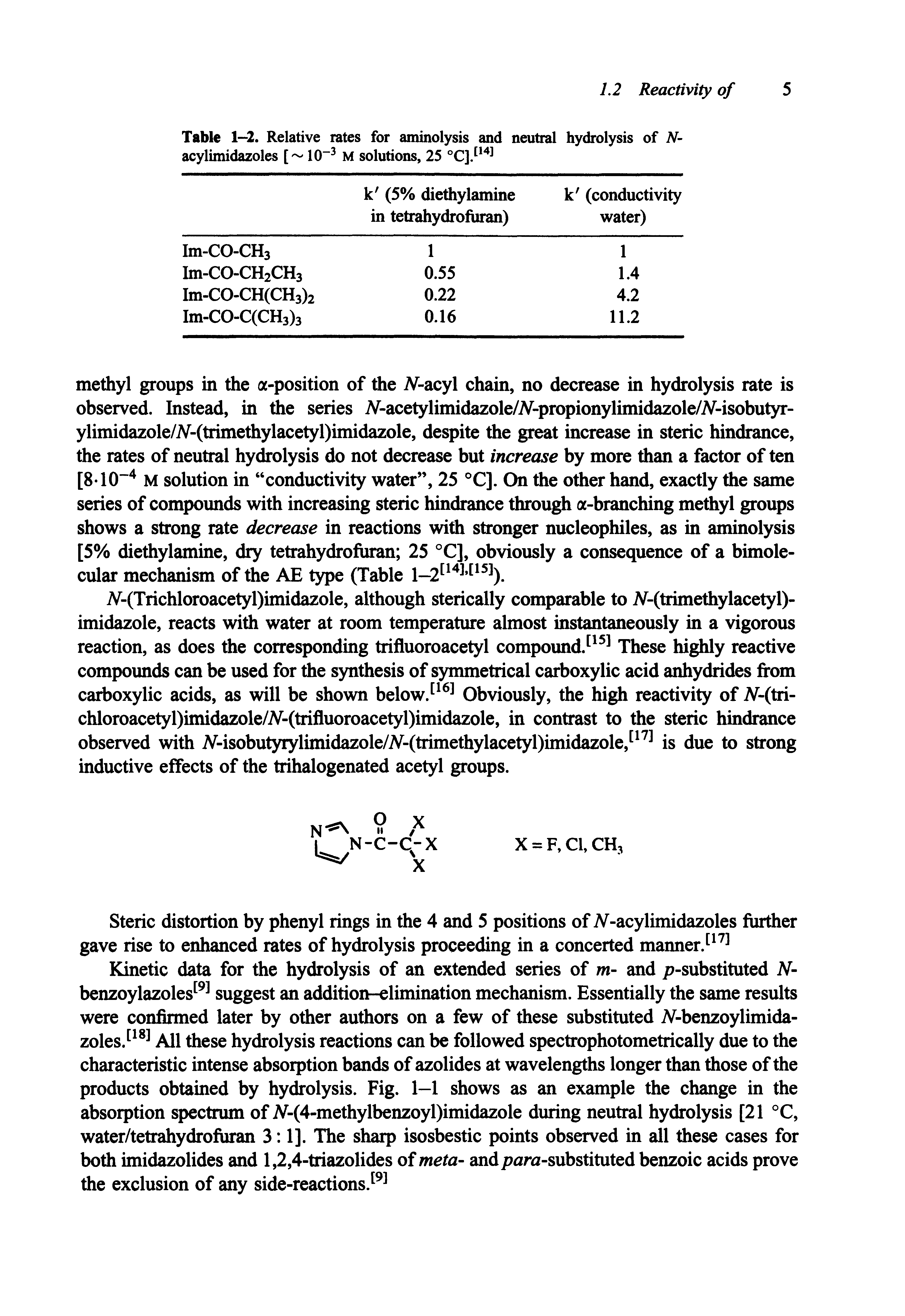 Table 1—2. Relative rates for aminolysis and neutral hydrolysis of N-acylimidazoles [ 10-3 M solutions, 25 °C].[14]...