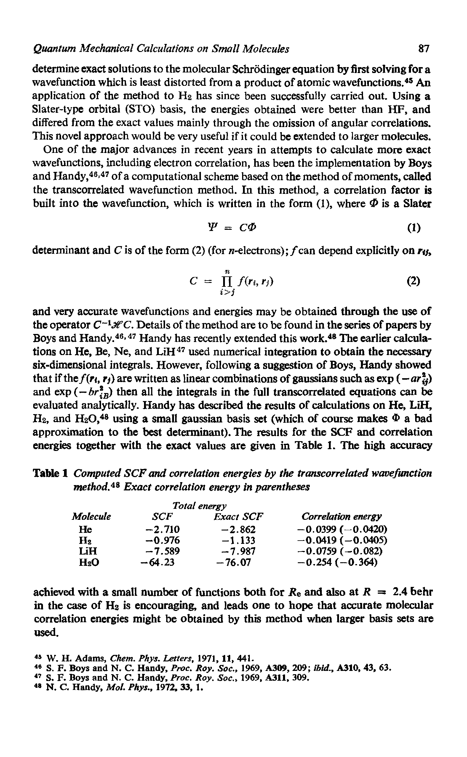 Table 1 Computed SCF and correlation energies by the transcorrelated wavefunction method.43 Exact correlation energy in parentheses...