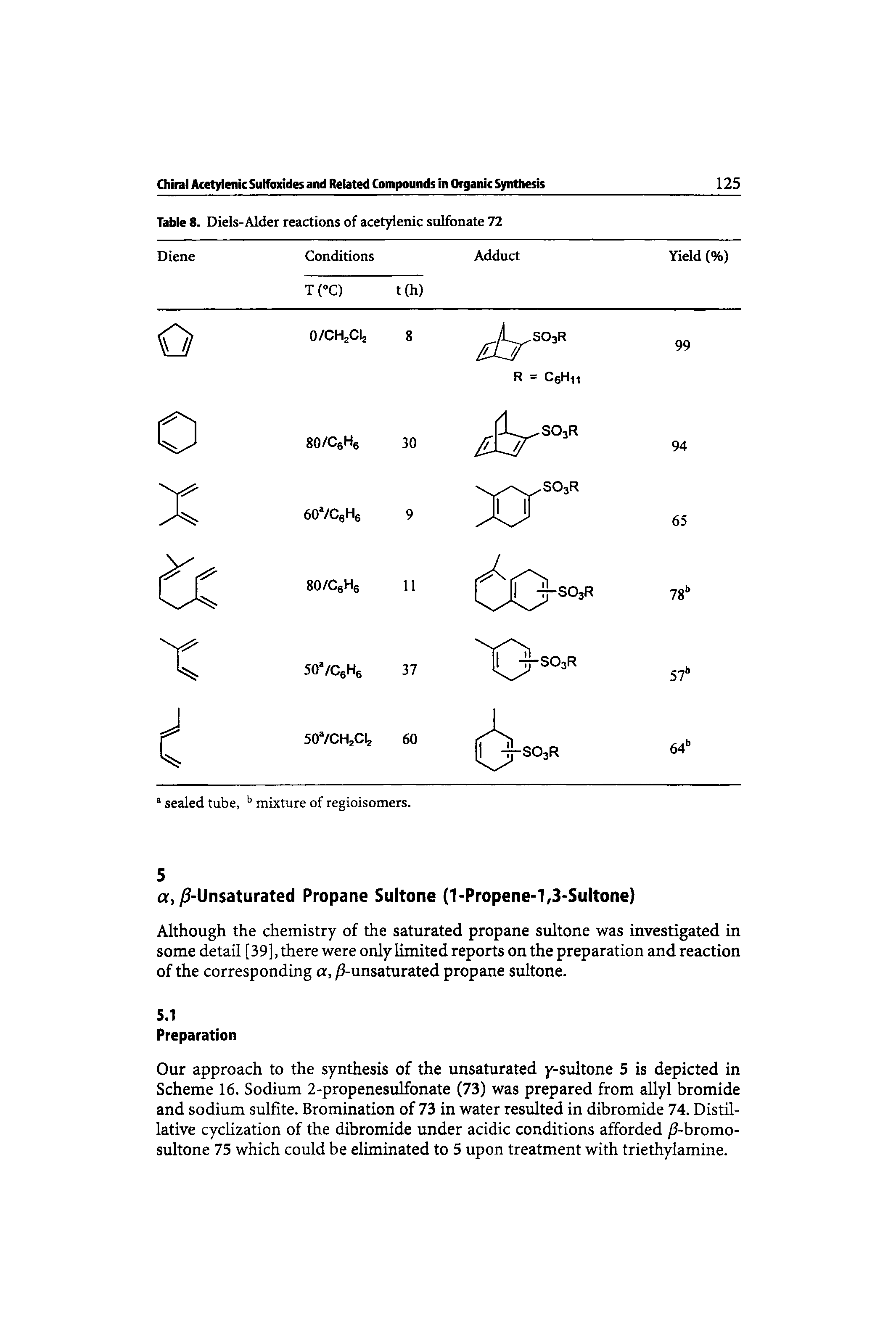 Table 8. Diels-Alder reactions of acetylenic sulfonate 72...