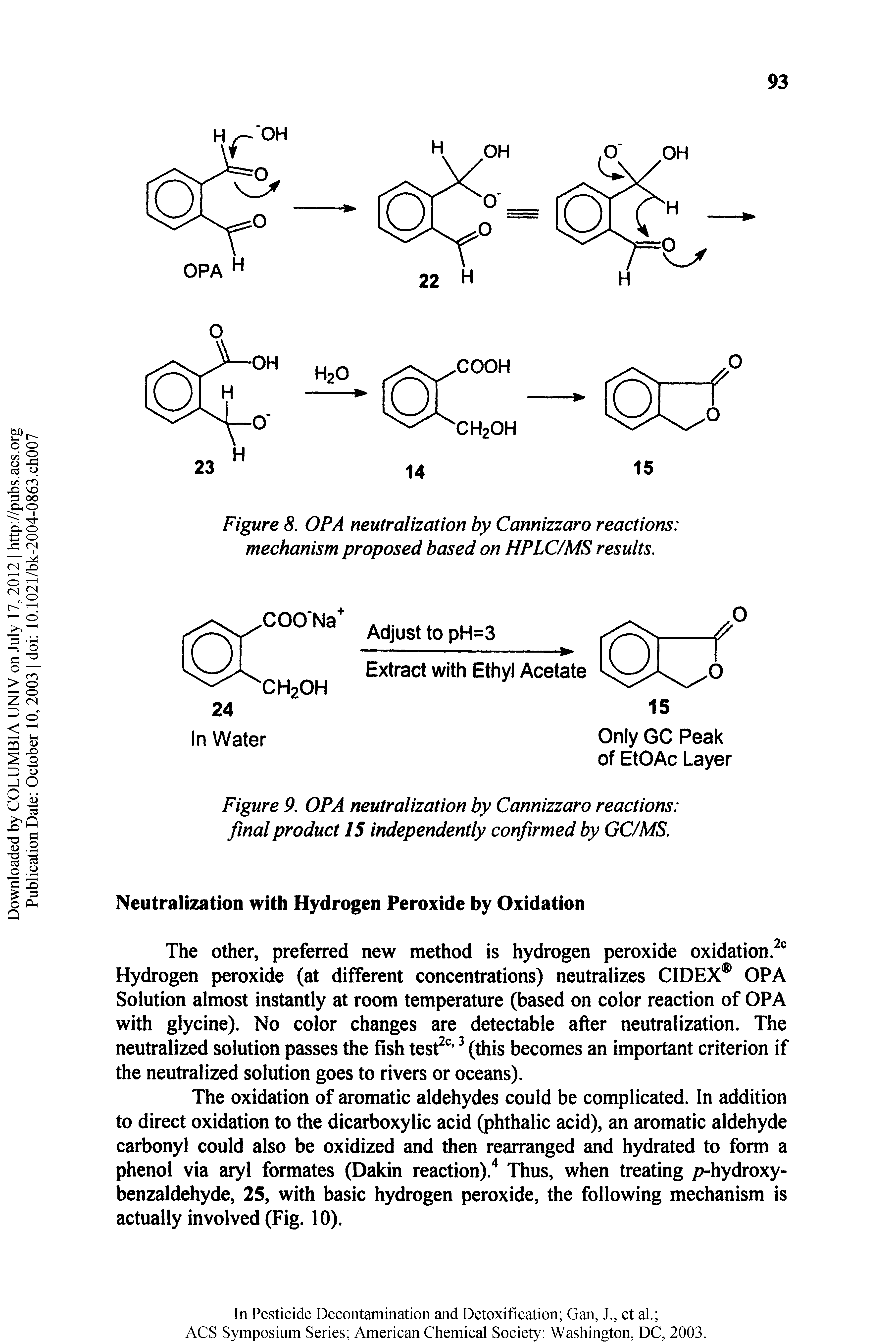 Figure P. OPA neutralization by Cannizzaro reactions final product IS independently confirmed by GC/MS.