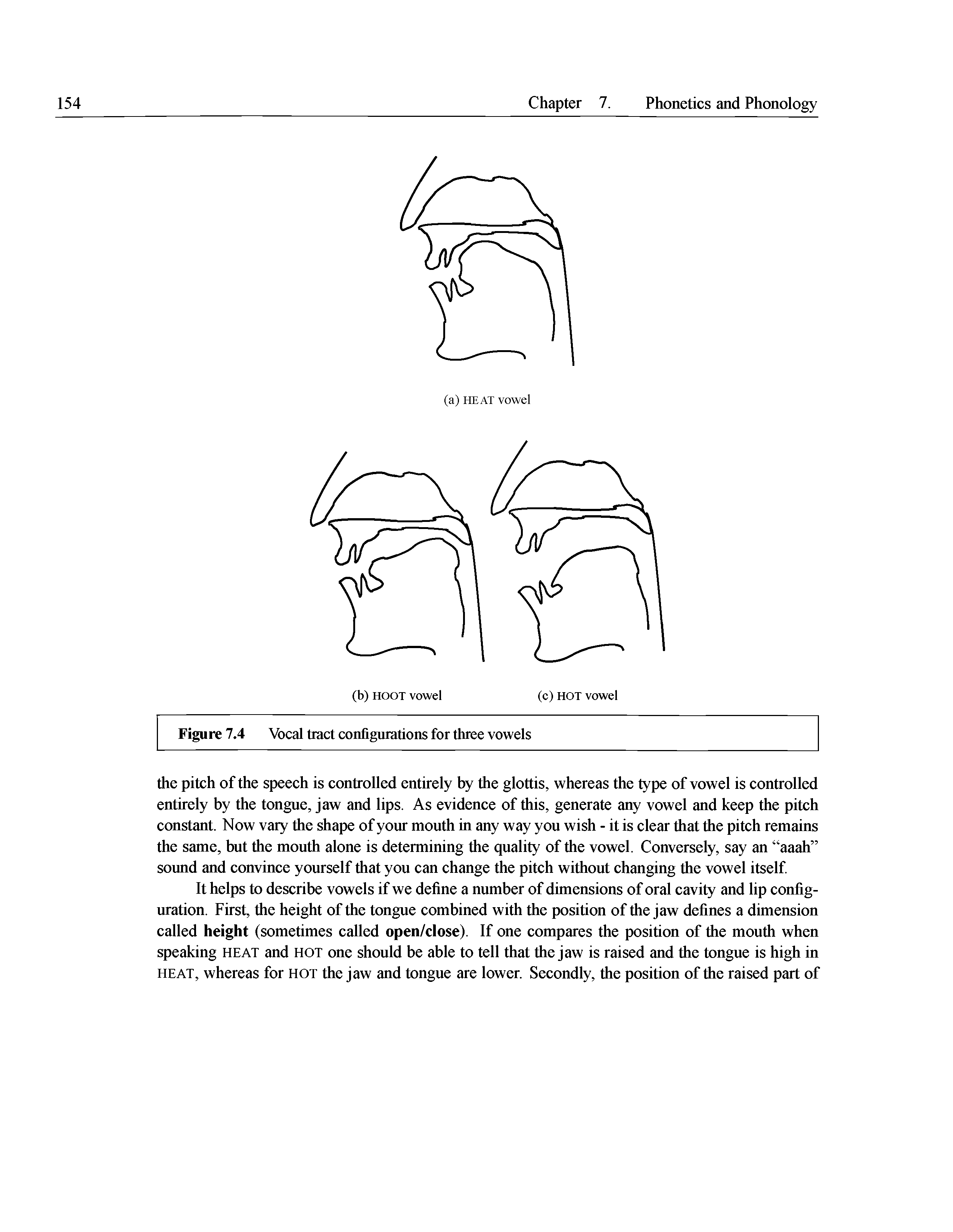 Figure 7.4 Vocal tract configurations for three vowels...