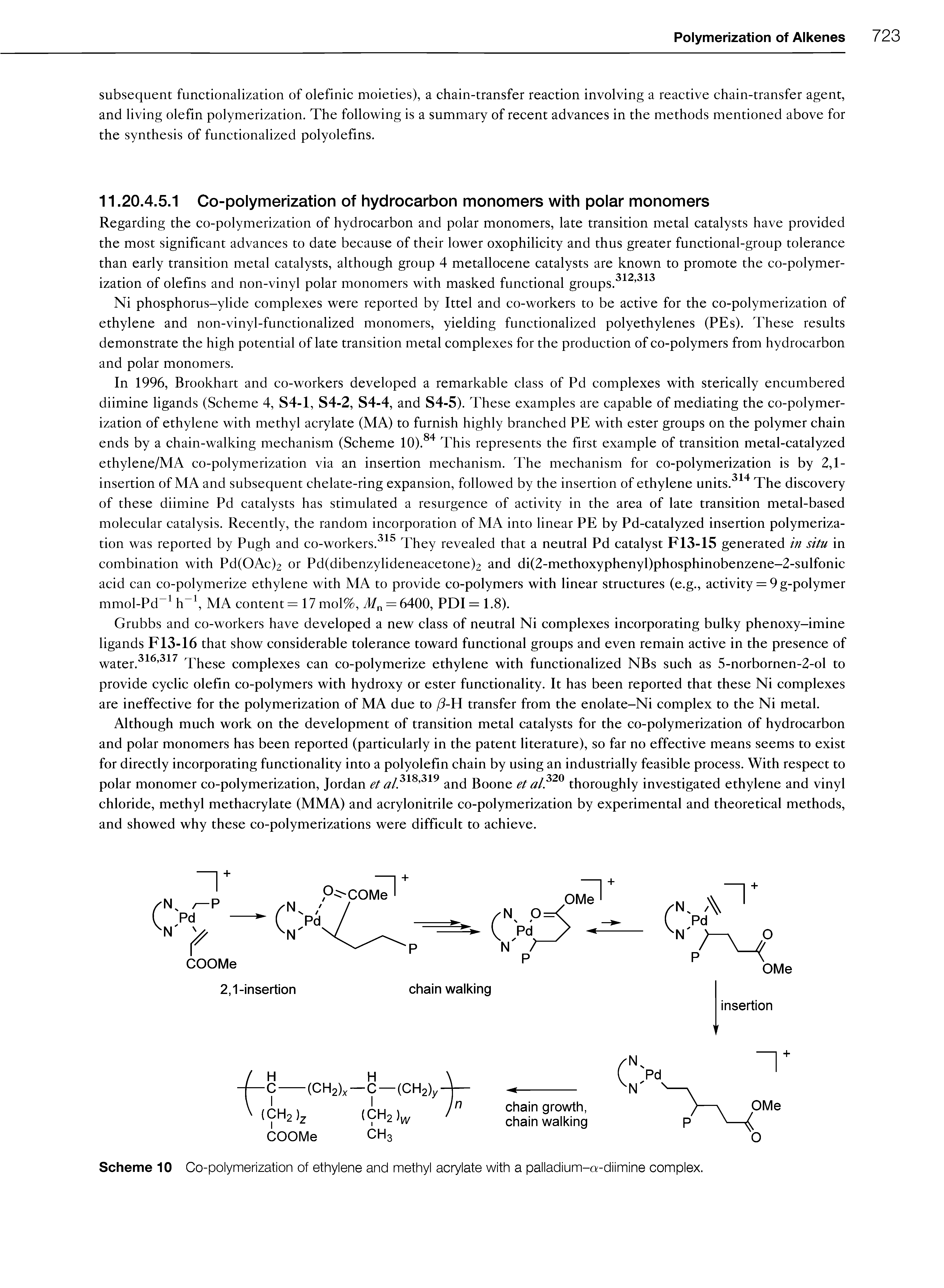 Scheme 10 Co-polymerization of ethylene and methyl aorylate with a palladium-o-diimine oomplex.