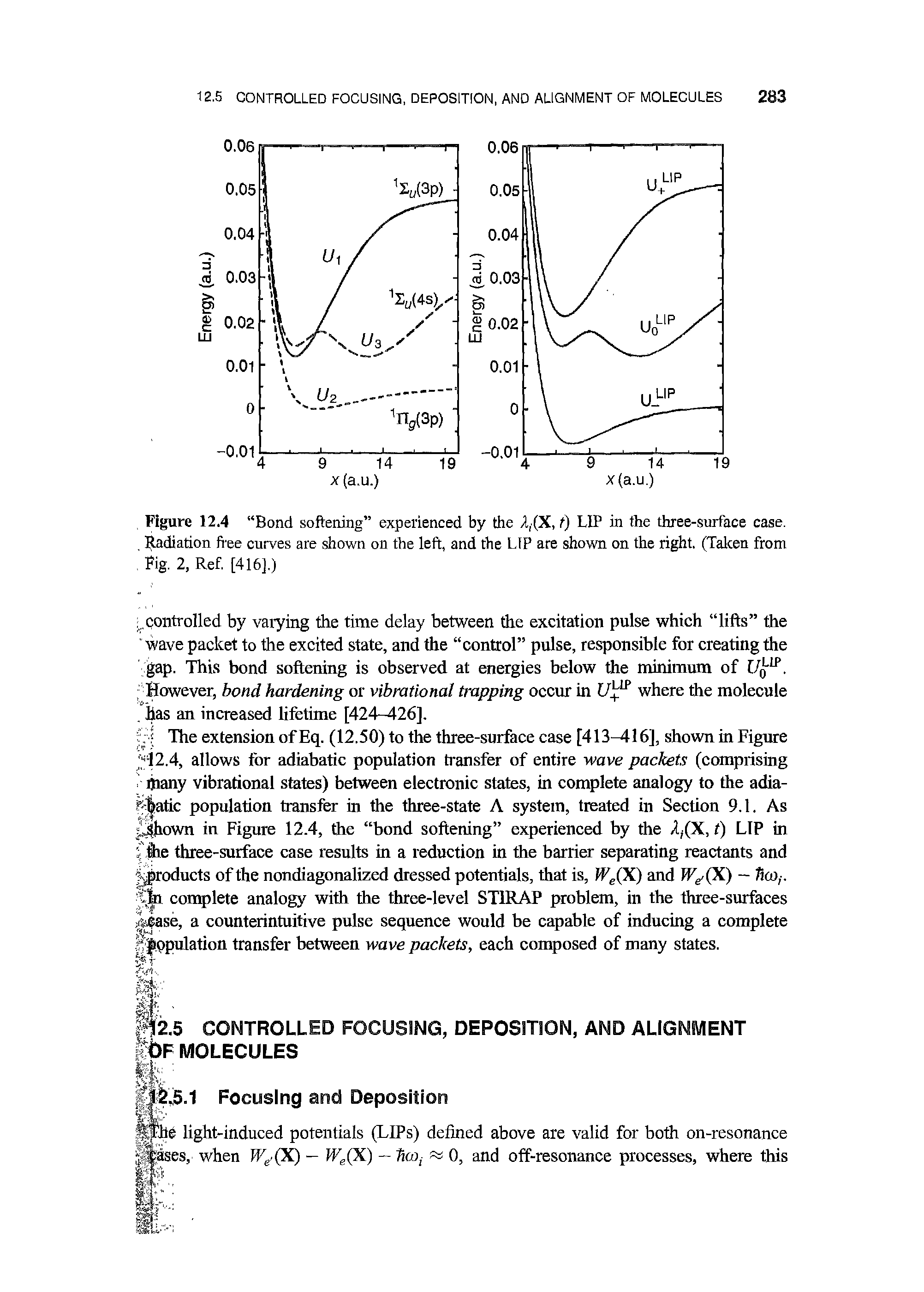 Figure 12.4 Bond softening experienced by the 2,(X, t) LIP in the three-surface case.. Radiation free curves are shown on the left, and the LIP are shown on the right. (Taken from. % 2, Ref. [416].)...