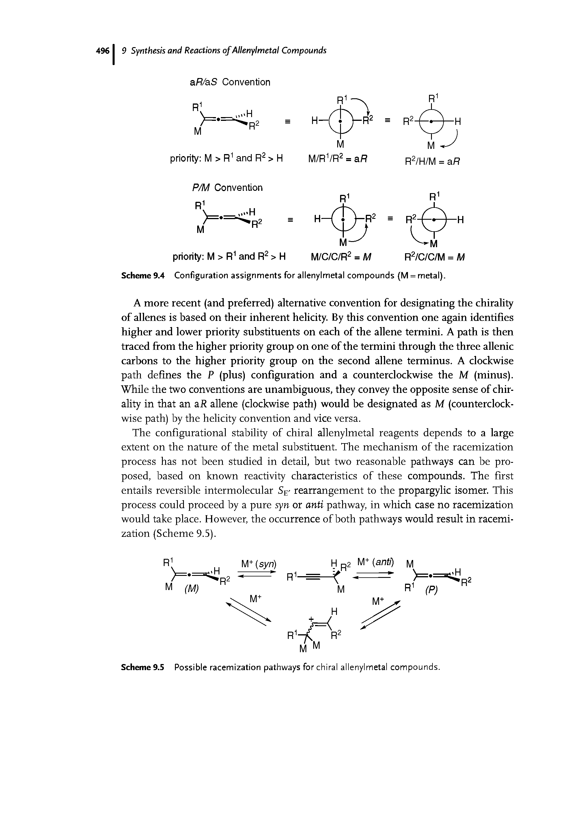 Scheme 9.5 Possible racemization pathways for chiral allenylmetal compounds.