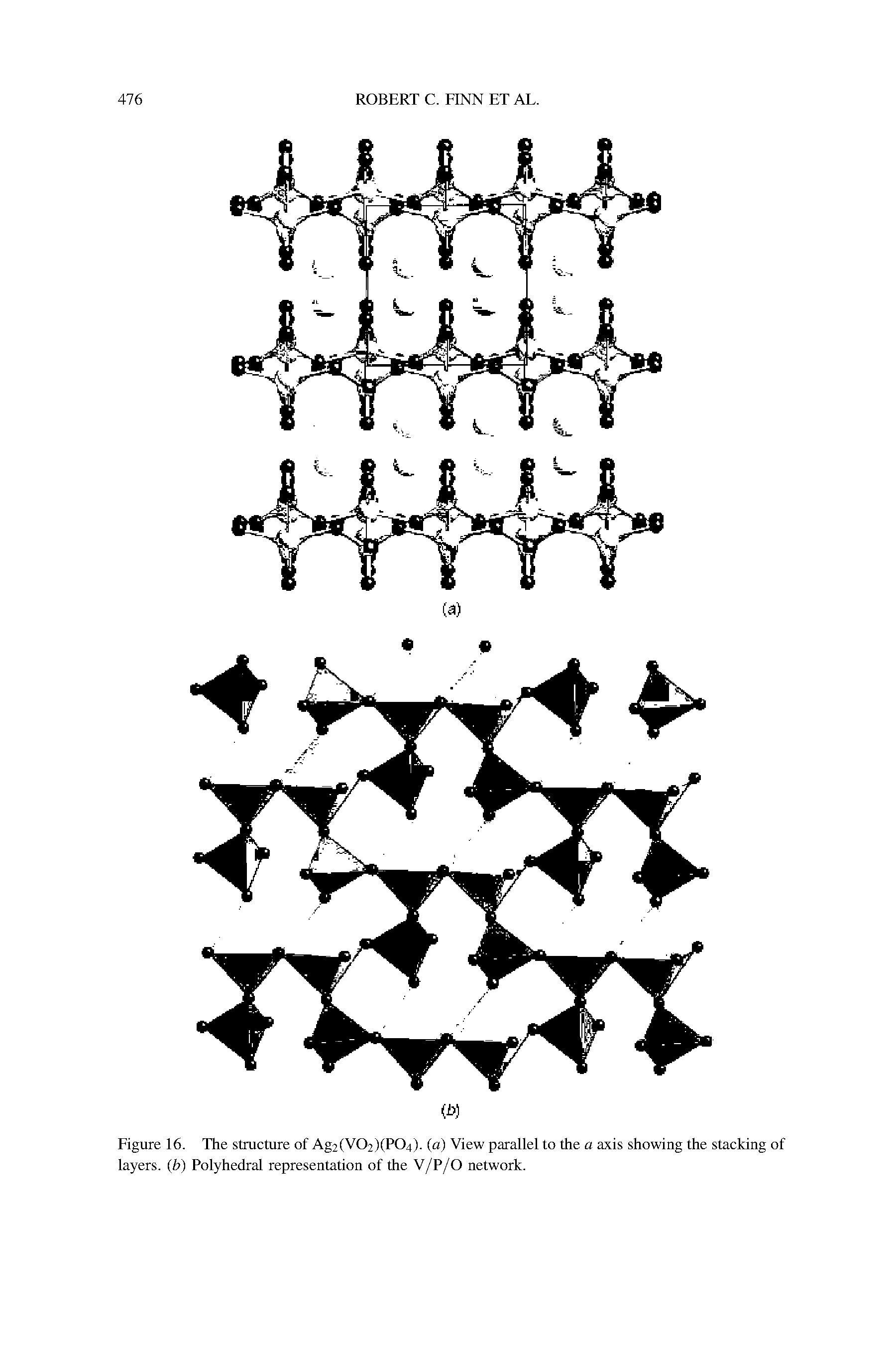 Figure 16. The structure of Ag2(V02)(P04). (a) View parallel to the a axis showing the stacking of layers, (h) Polyhedral representation of the V/P/O network.