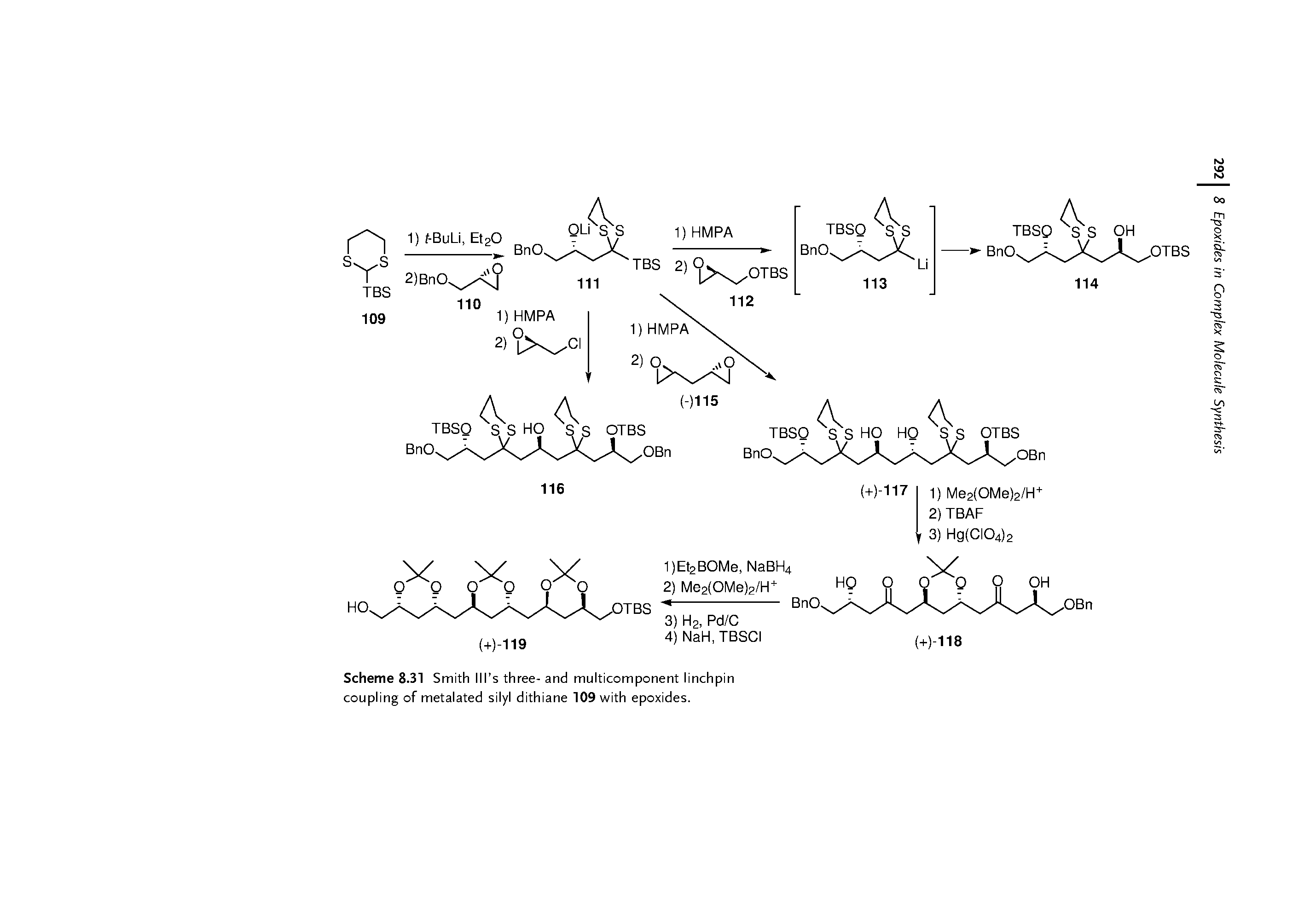 Scheme 8.31 Smith Ill s three- and multicomponent linchpin coupling of metalated silyl dithiane 109 with epoxides.