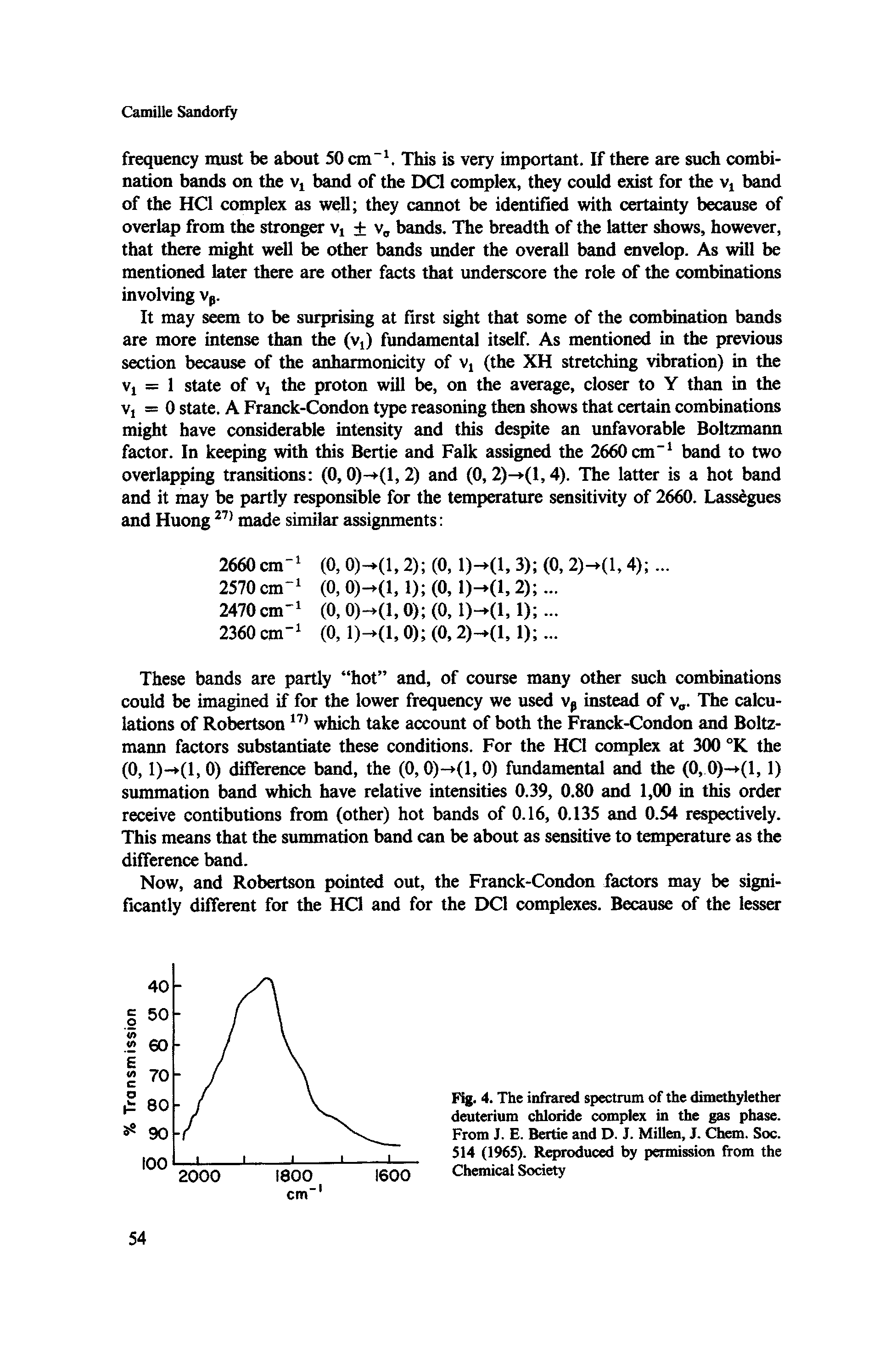 Fig. 4. The infrared spectrum of the dimethylether deuterium chloride complex in the gas phase. From J. E. Bertie and D. J. Millen, J. Chem. Soc. 514 (1965). Reproduced by permission from the Chemical Society...