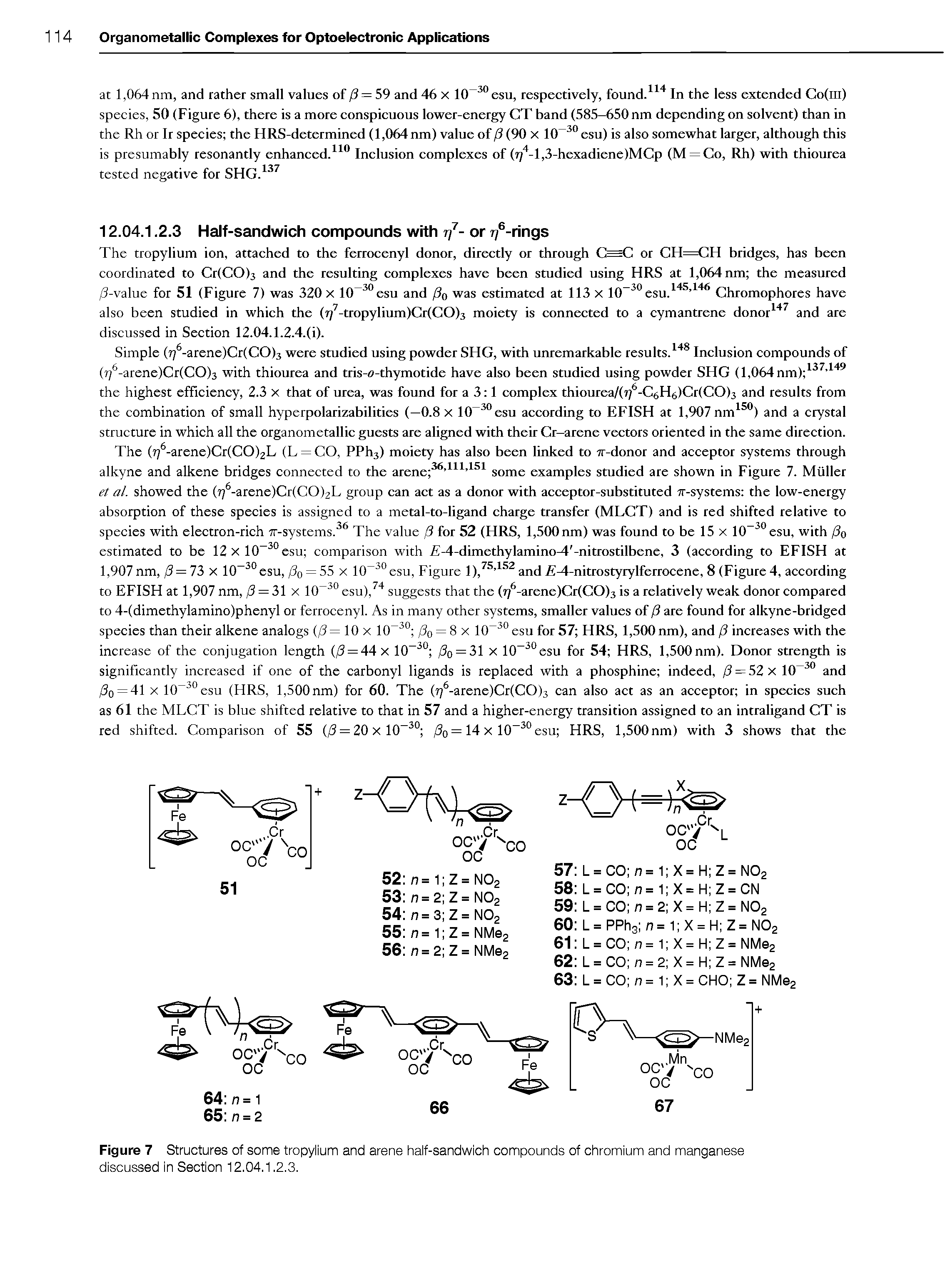 Figure 7 Structures of some tropylium and arene half-sandwich compounds of chromium and manganese disoussed in Section 12.04.1.2.3.