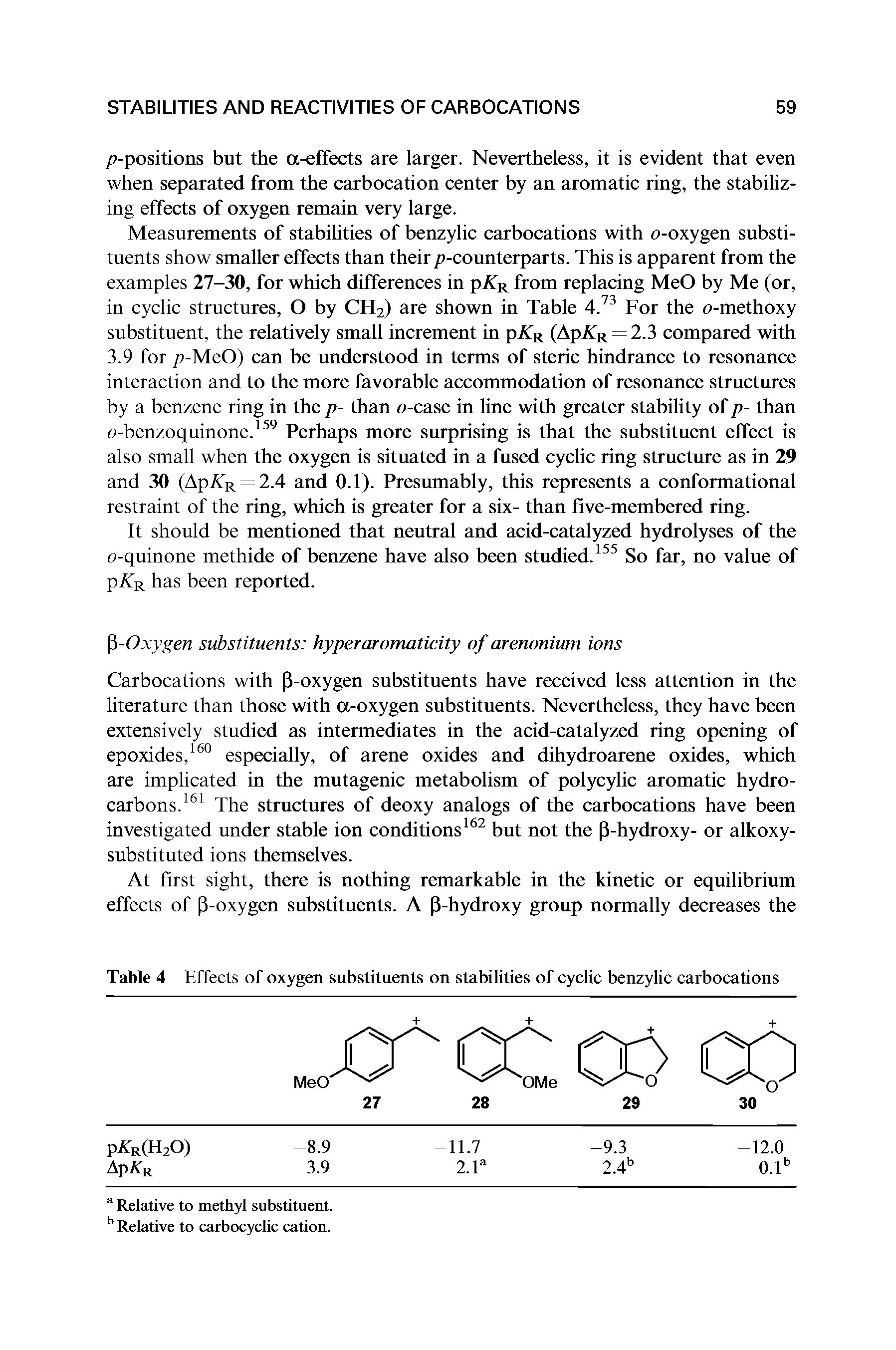 Table 4 Effects of oxygen substituents on stabilities of cyclic benzylic carbocations...
