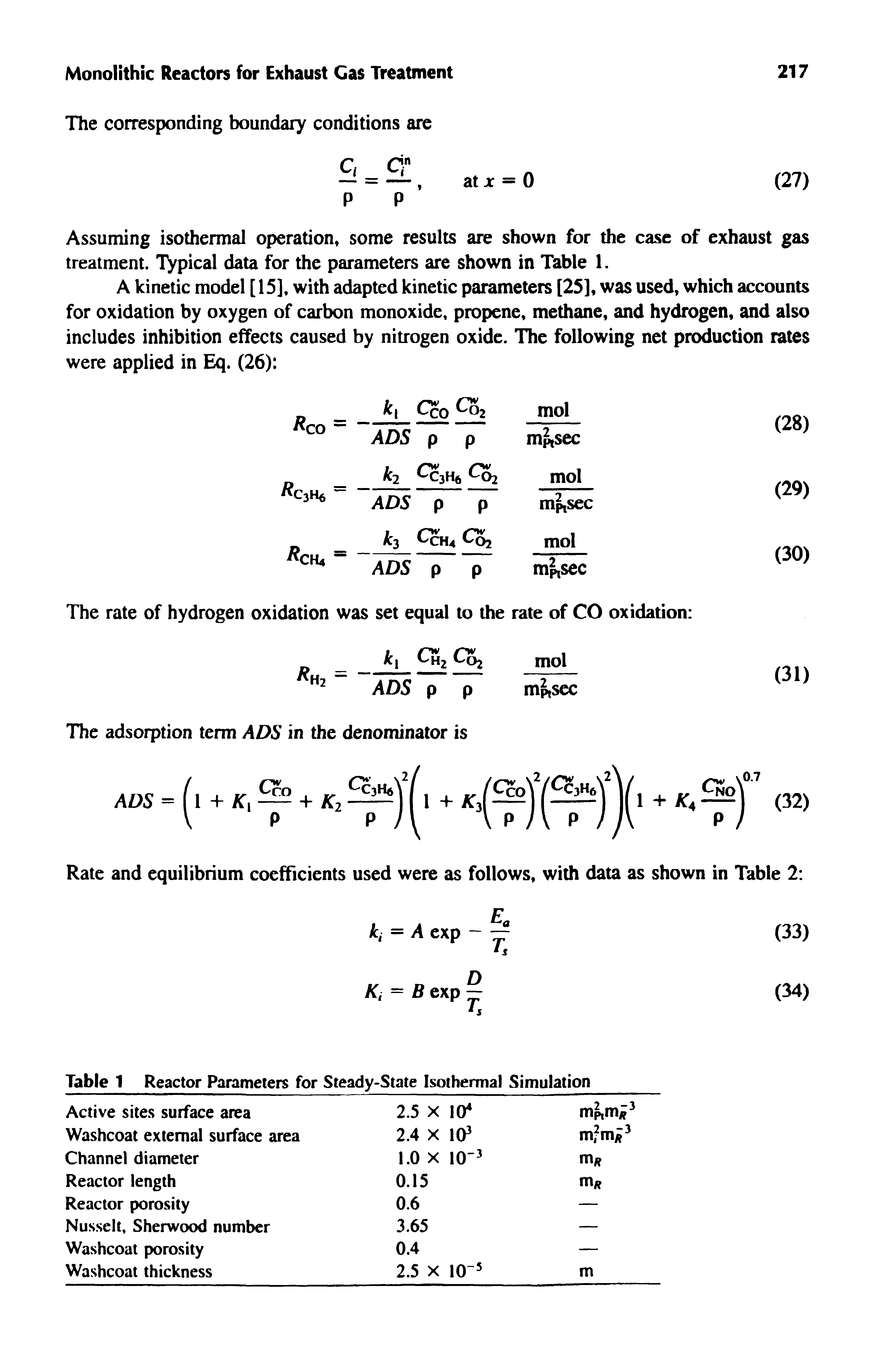 Table 1 Reactor Parameters for Steady-State Isothermal Simulation...