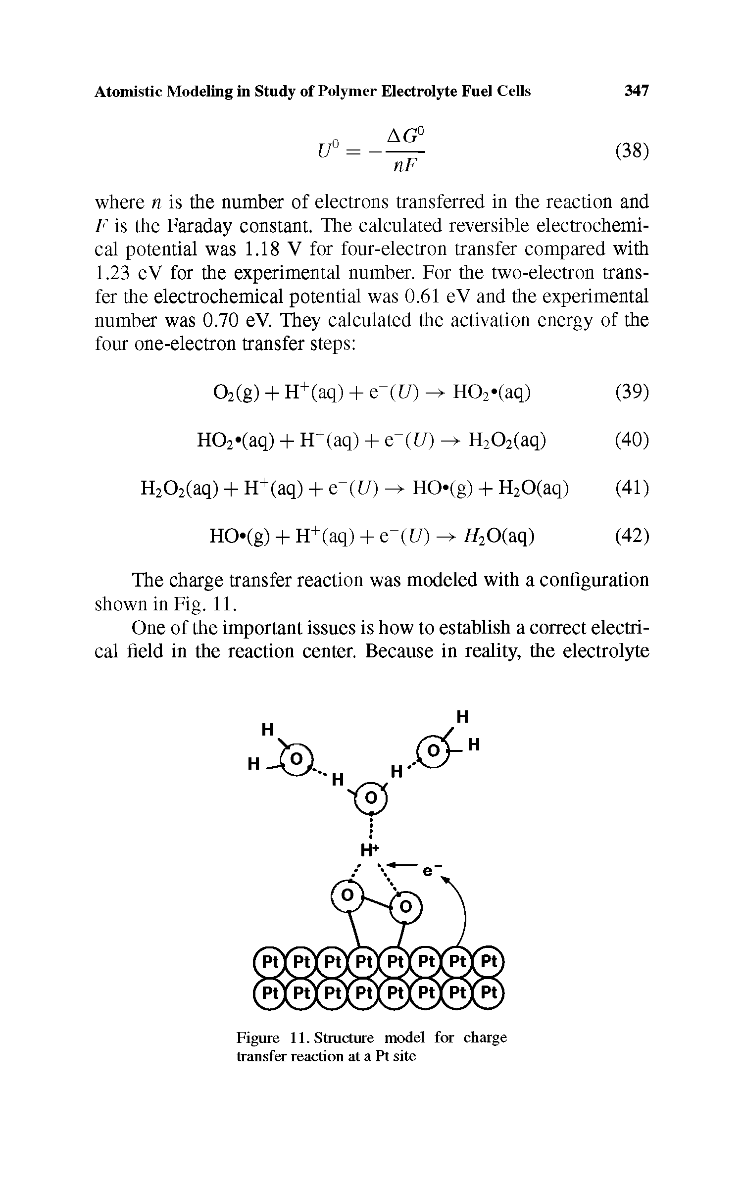 Figure 11. Structure model for charge transfer reaction at a Pt site...