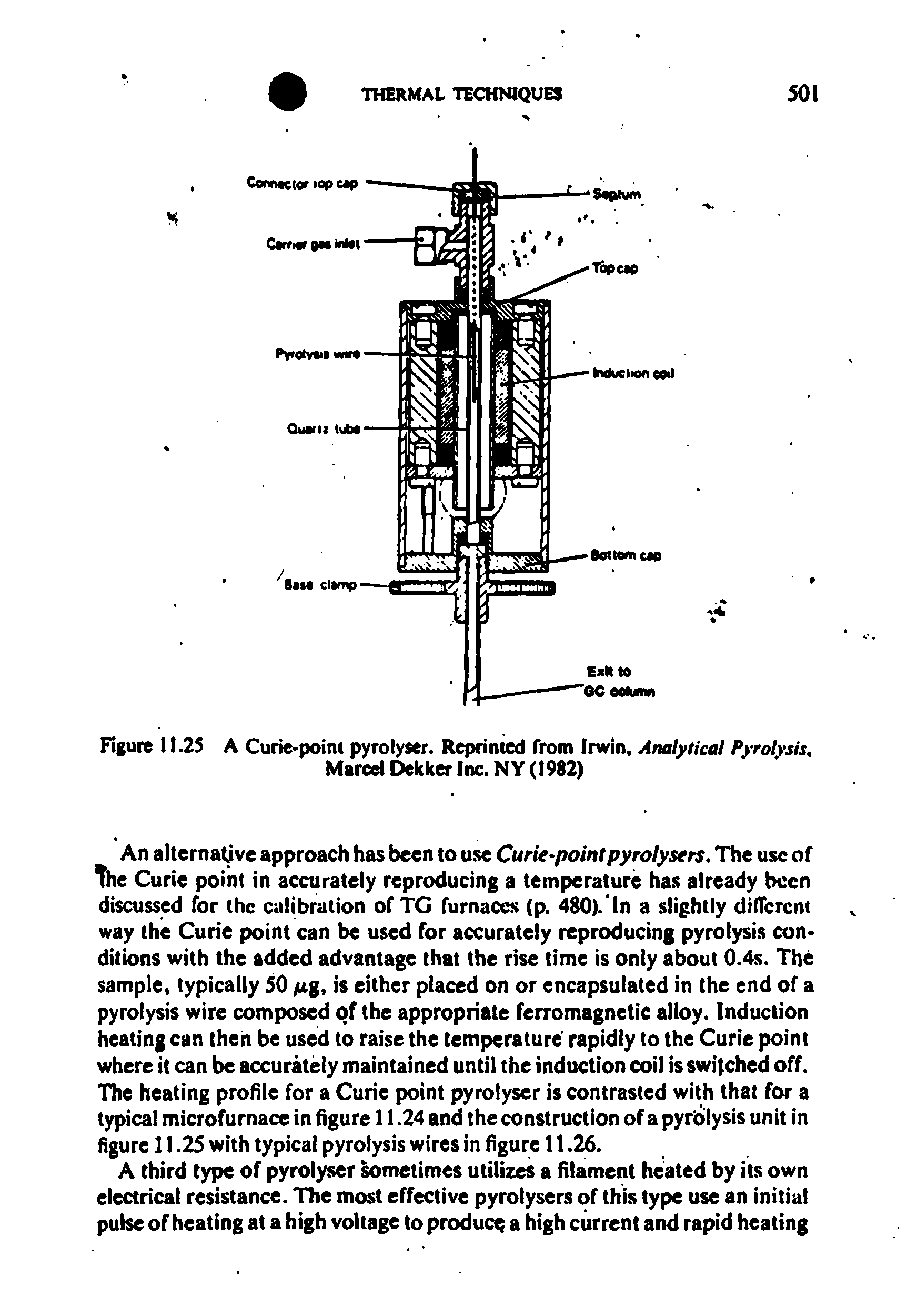 Figure 11.25 A Curie-point pyrolyser. Reprinted from Irwin, Analytical Pyrolysis, Marcel Dekker Inc. NY (1982)...