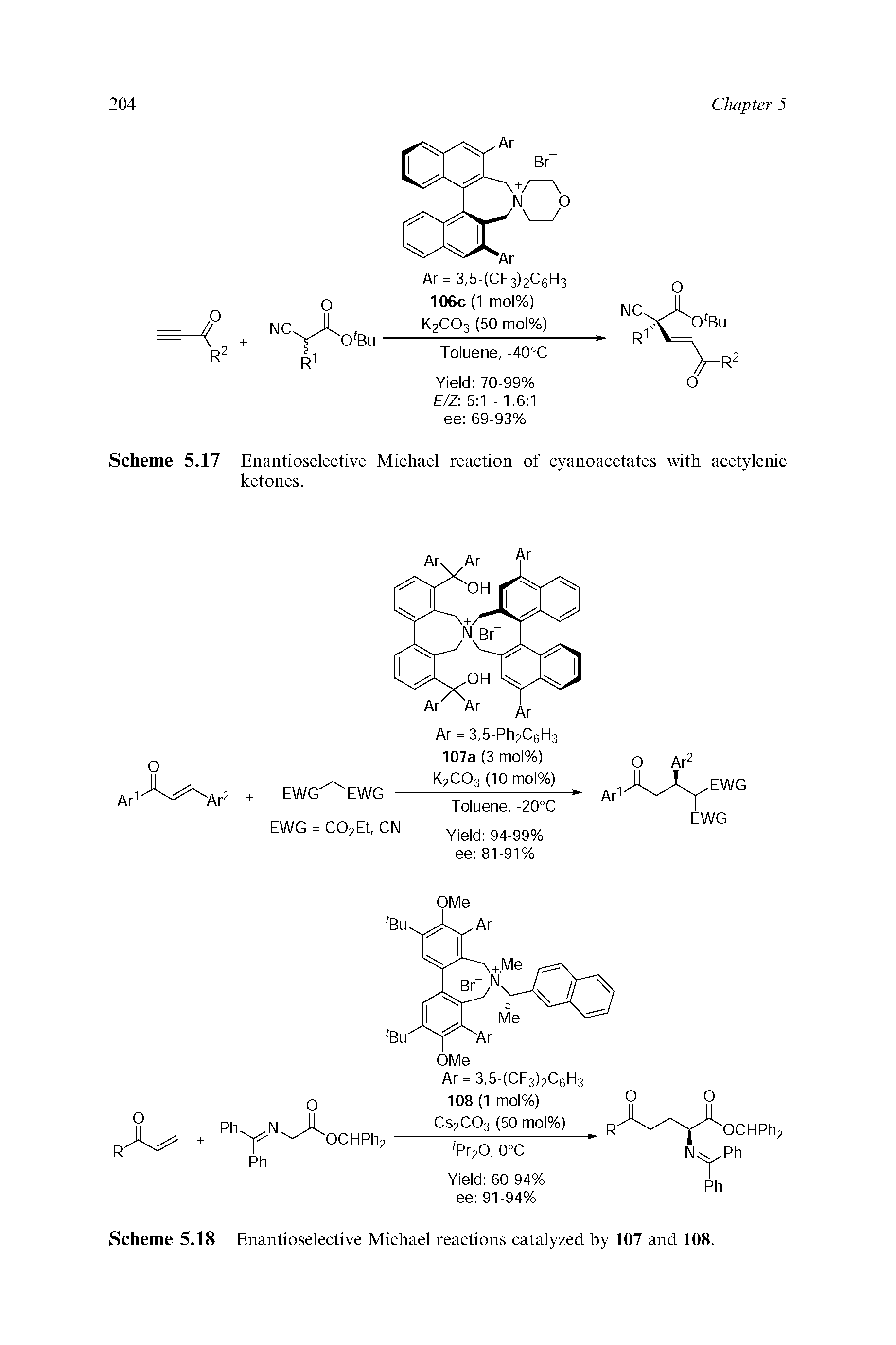 Scheme 5.17 Enantioselective Michael reaction of cyanoacetates with acetylenic ketones.