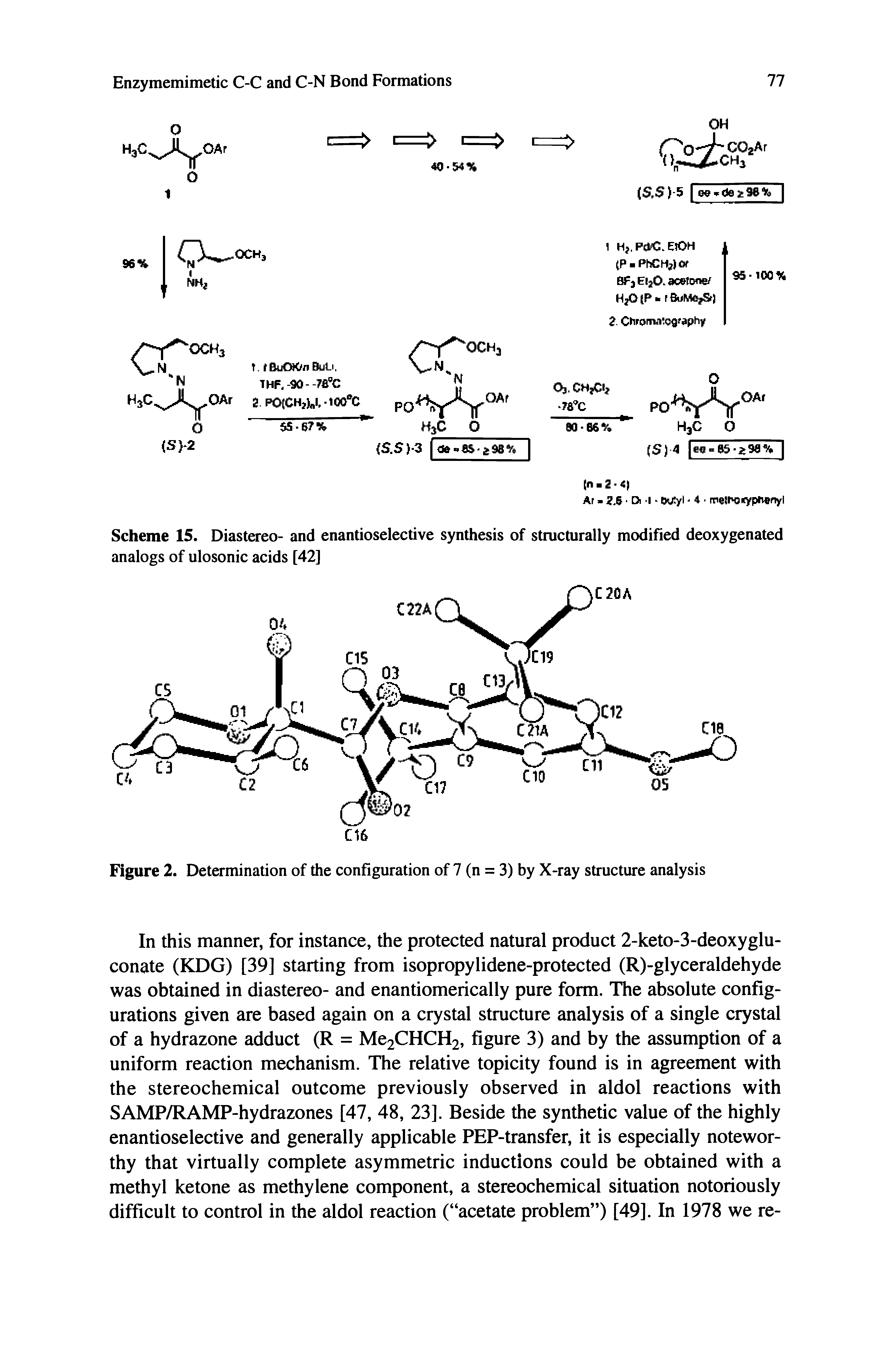 Scheme 15. Diastereo- and enantioselective synthesis of structurally modified deoxygenated analogs of ulosonic acids [42]...