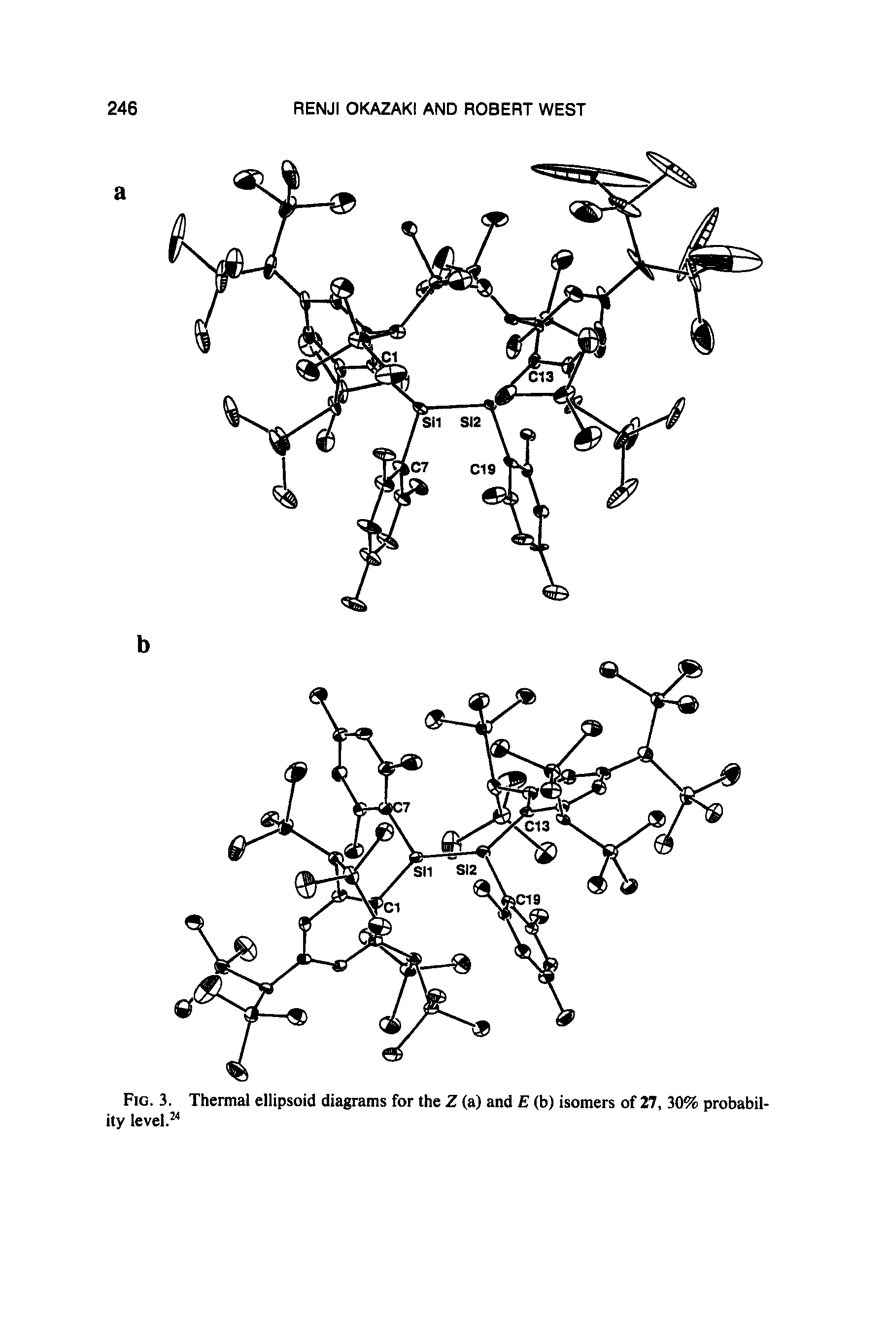 Fig. 3. Thermal ellipsoid diagrams for the Z (a) and E (b) isomers of 27, 30% probability level.24...