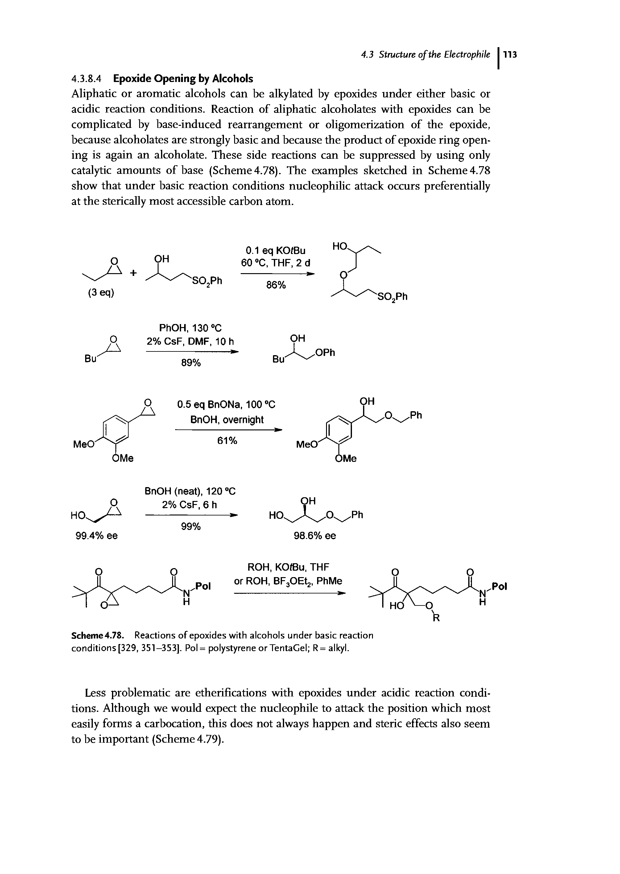 Scheme4.78. Reactions of epoxides with alcohols under basic reaction conditions[329, 351—353], Pol= polystyrene or TentaGel R= alkyl.