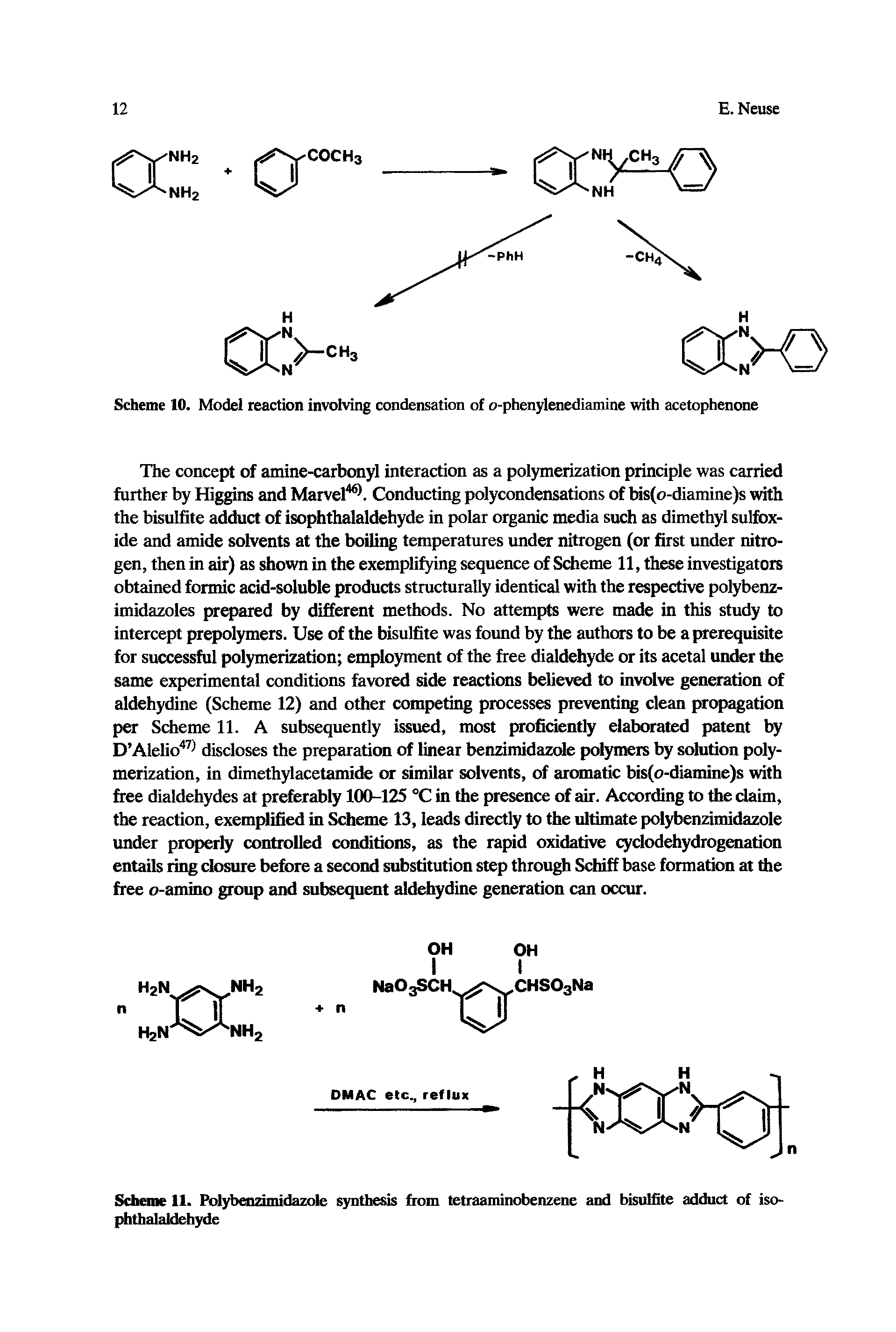 Scheme 11. Polybenzimidazole synthesis from tetraaminobenzene and bisulfite adduct of isophthalaldehyde...