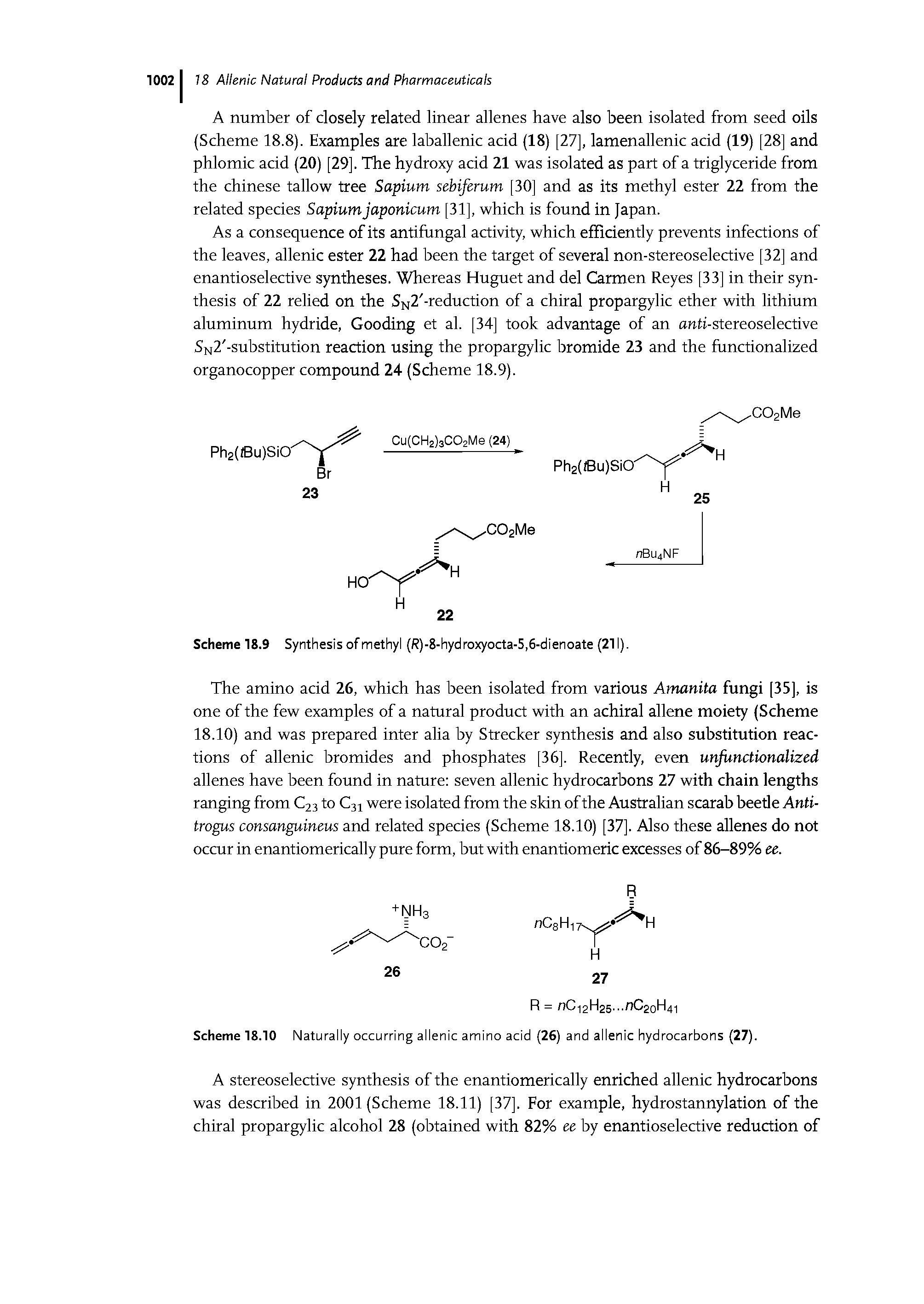 Scheme 18.10 Naturally occurring allenic amino acid (26) and allenic hydrocarbons (27).