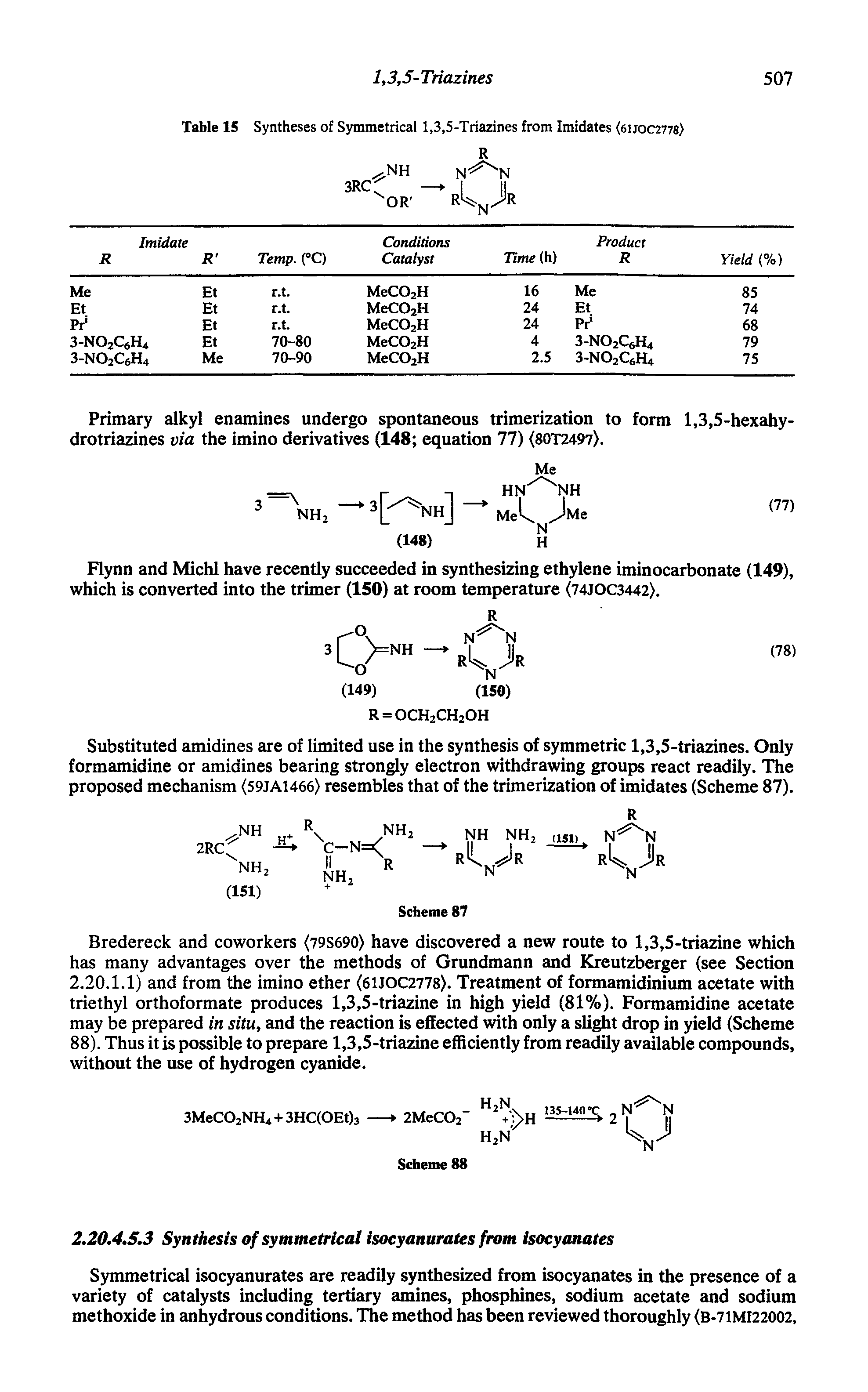 Table 15 Syntheses of Symmetrical 1,3,5-Triazines from Imidates <6uoc2778>...