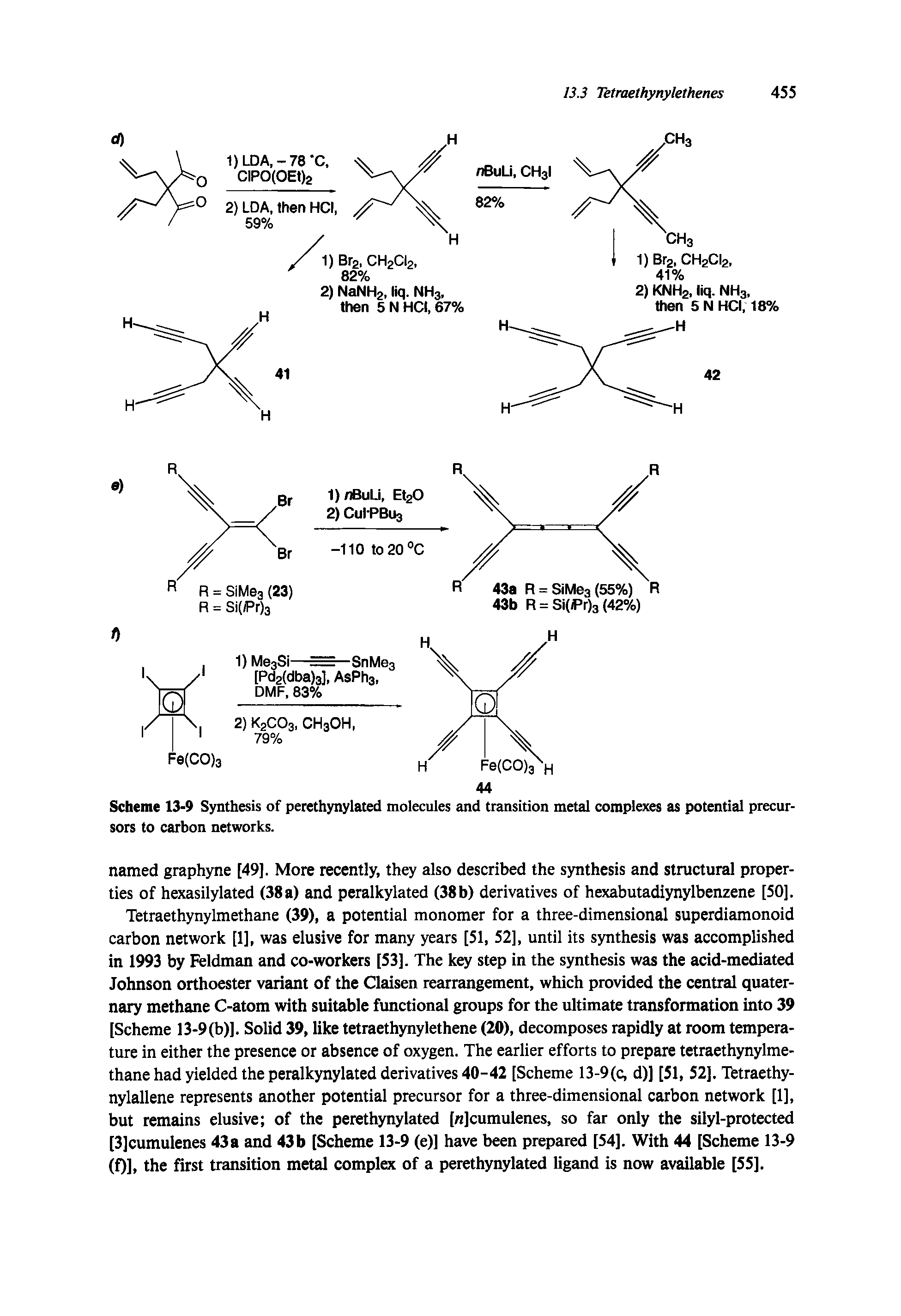 Scheme 13-9 Synthesis of perethynylated molecules and transition metal complexes as potential precursors to carbon networks.