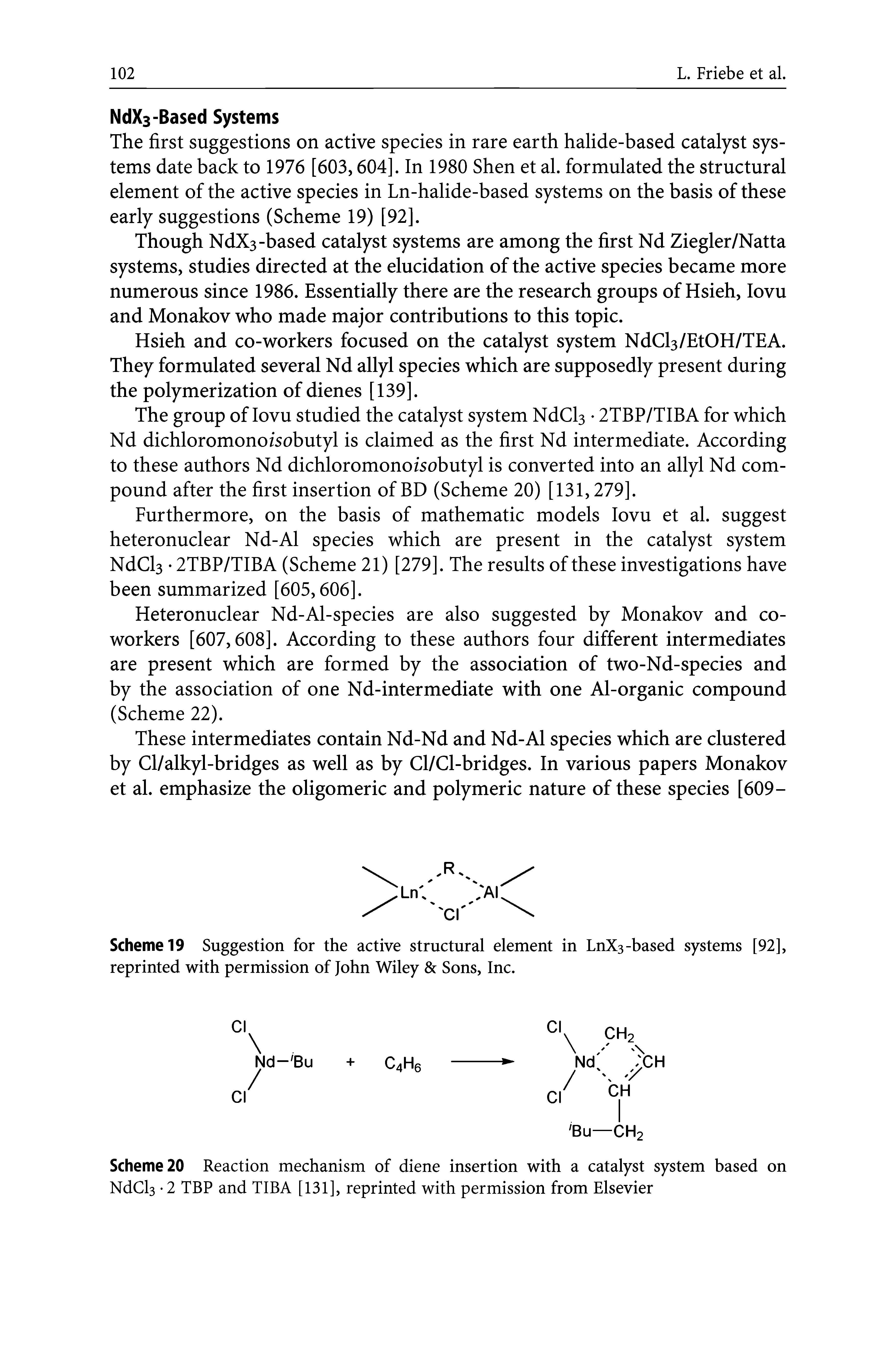 Scheme 20 Reaction mechanism of diene insertion with a catalyst system based on NdCl3 2 TBP and TIBA [131], reprinted with permission from Elsevier...