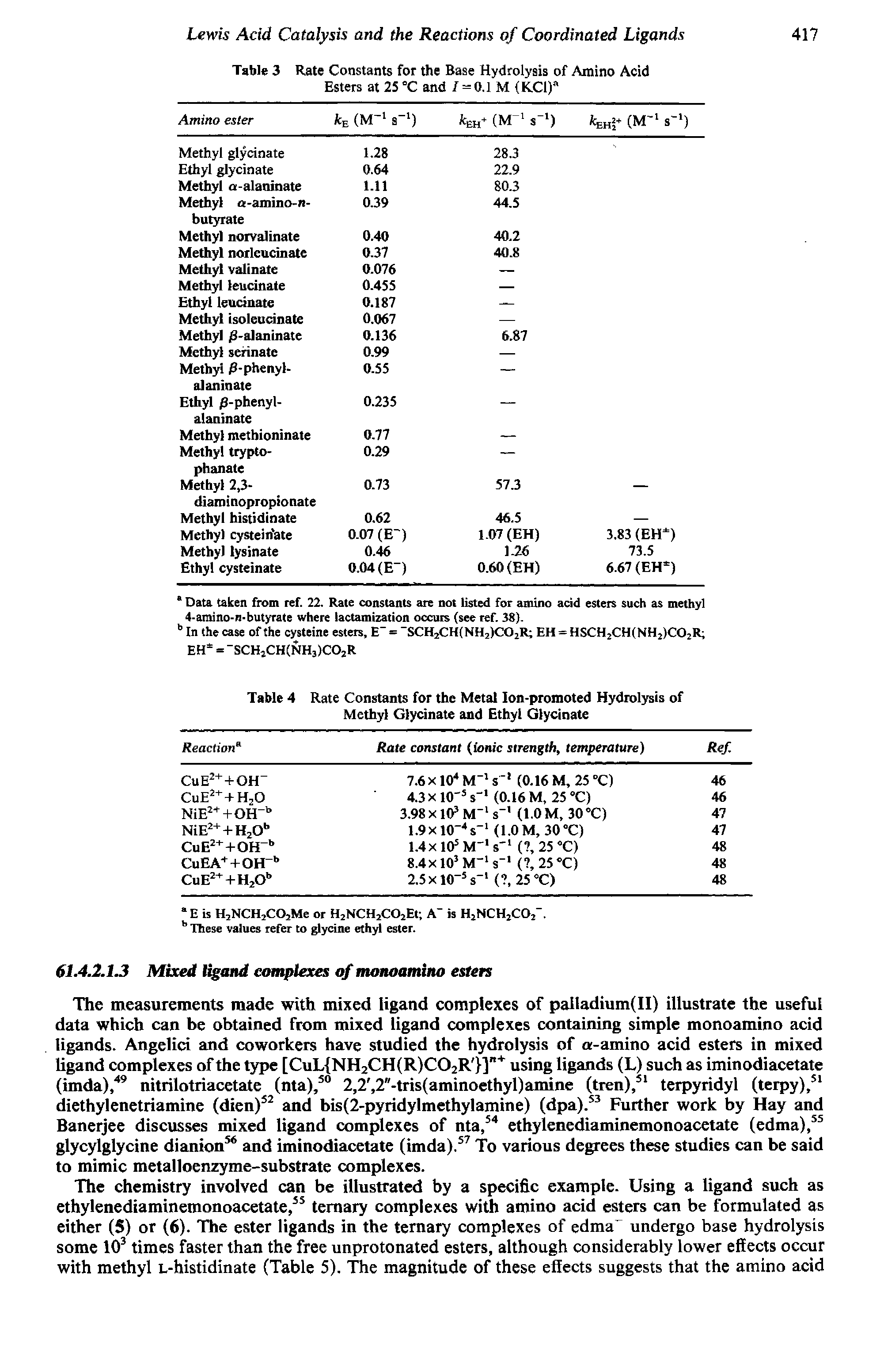 Table 4 Rate Constants for the Metal Ion-promoted Hydrolysis of Methyl Glycinate and Ethyl Glycinate...