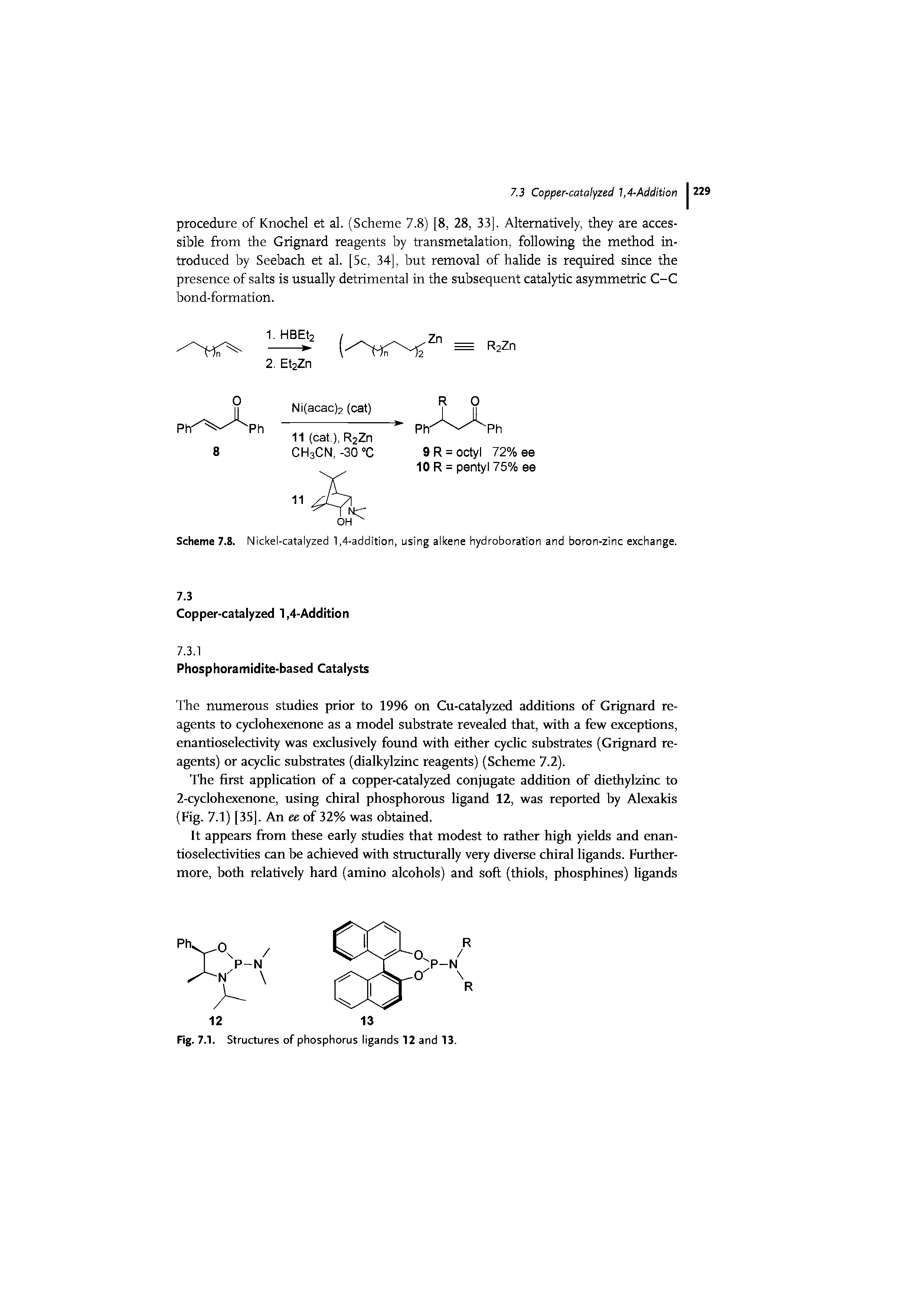 Scheme 7.8. Nickel-catalyzed 1,4-addition, using alkene hydroboration and boron-zinc exchange.