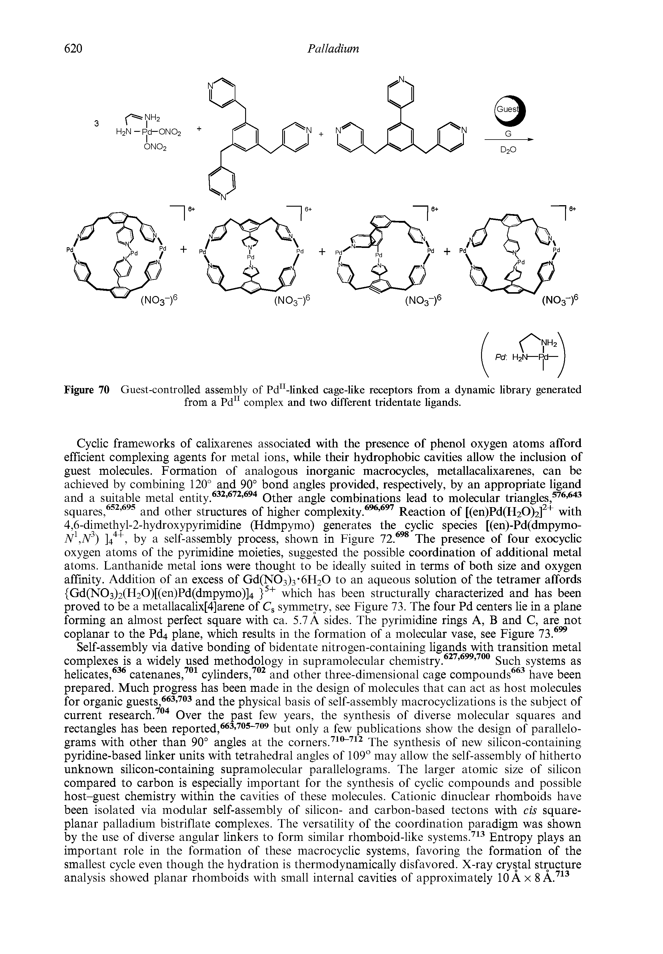 Figure 70 Guest-controlled assembly of PdII-linked cage-like receptors from a dynamic library generated from a Pd11 complex and two different tridentate ligands.