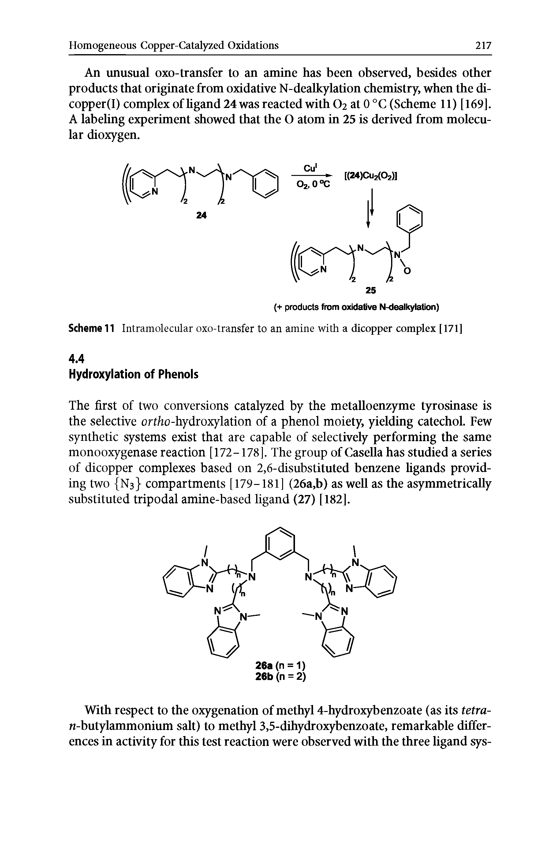 Scheme 11 Intramolecular oxo-transfer to an amine with a dicopper complex [171]...