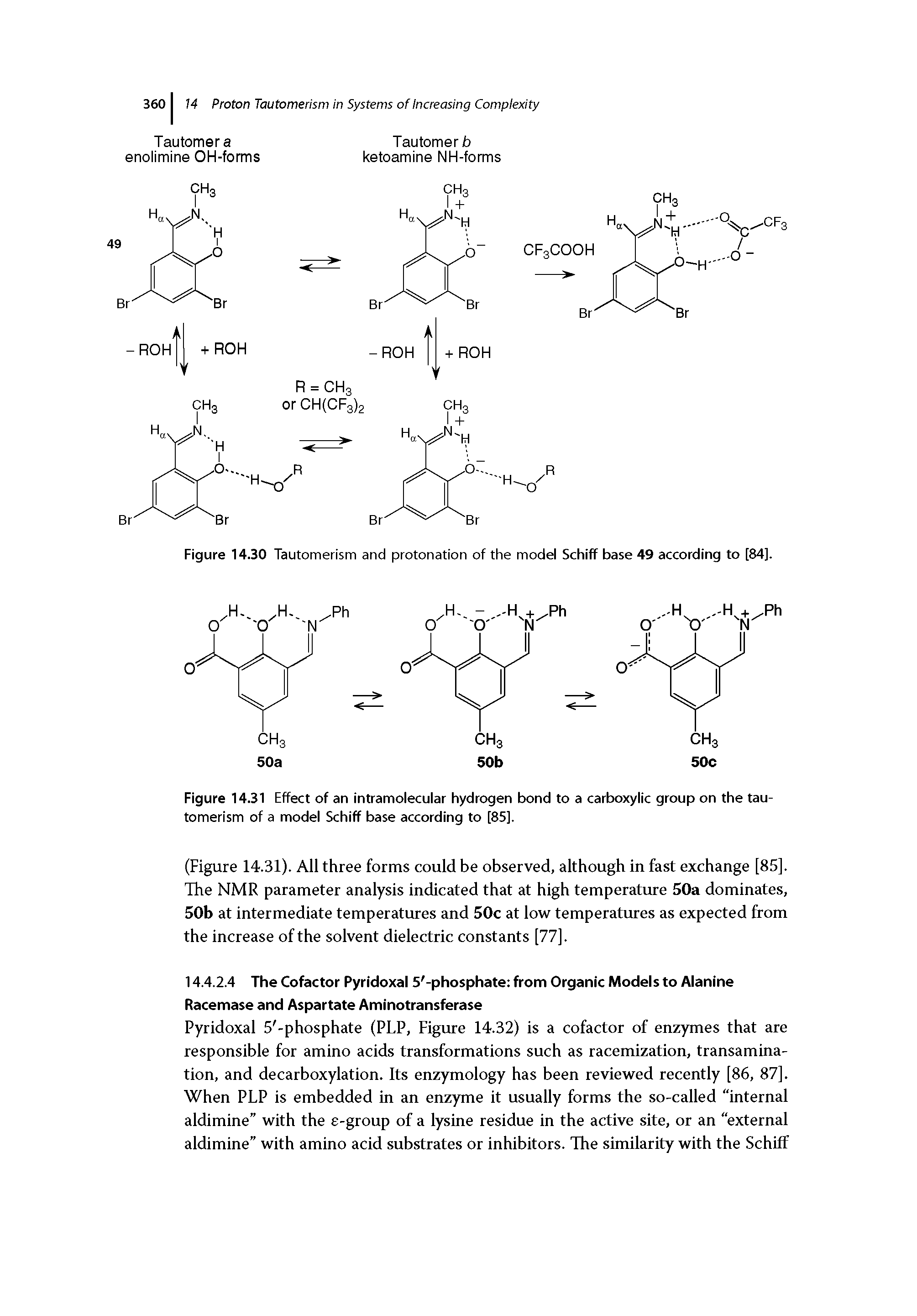 Figure 14.31 Effect of an intramolecular hydrogen bond to a carboxylic group on the tautomerism of a model Schiff base according to [85].