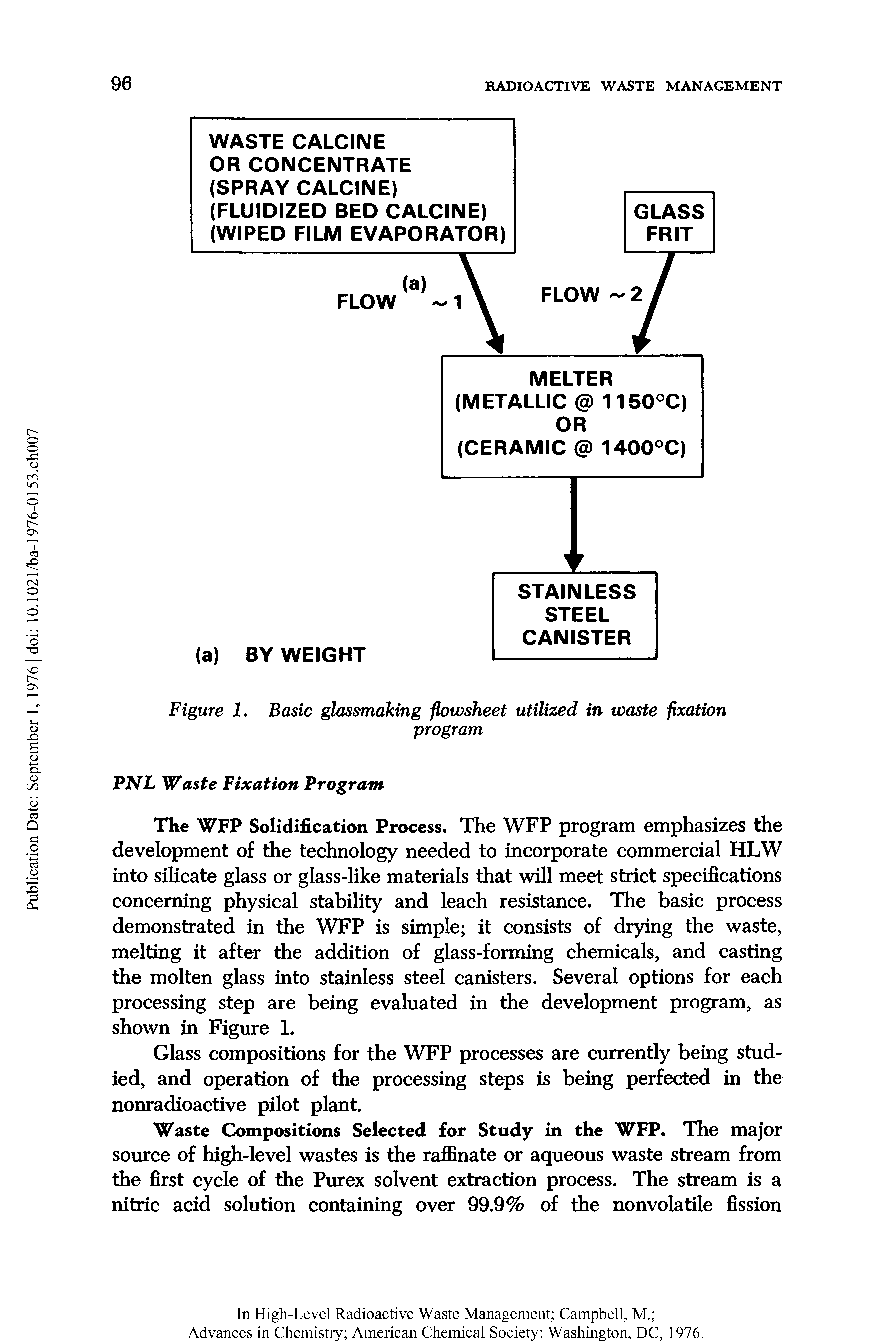 Figure 1. Basic glassmaking flowsheet utilized in waste flxation...