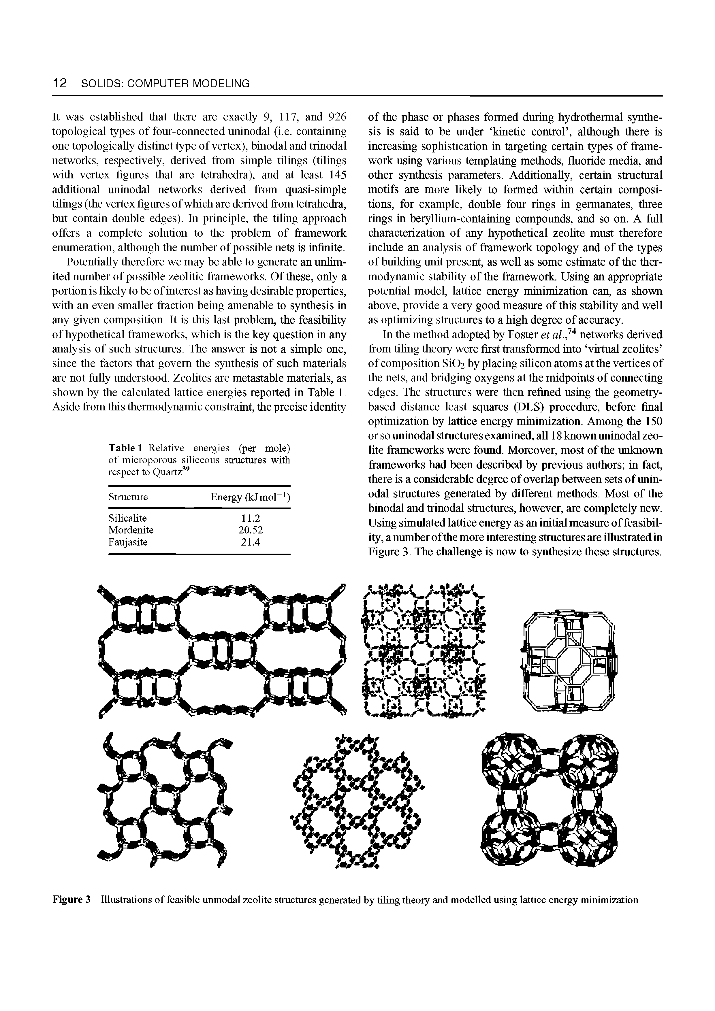 Figure 3 Illustrations of feasible uninodal zeolite structures generated by thing theory and modelled using lattice energy minimization...