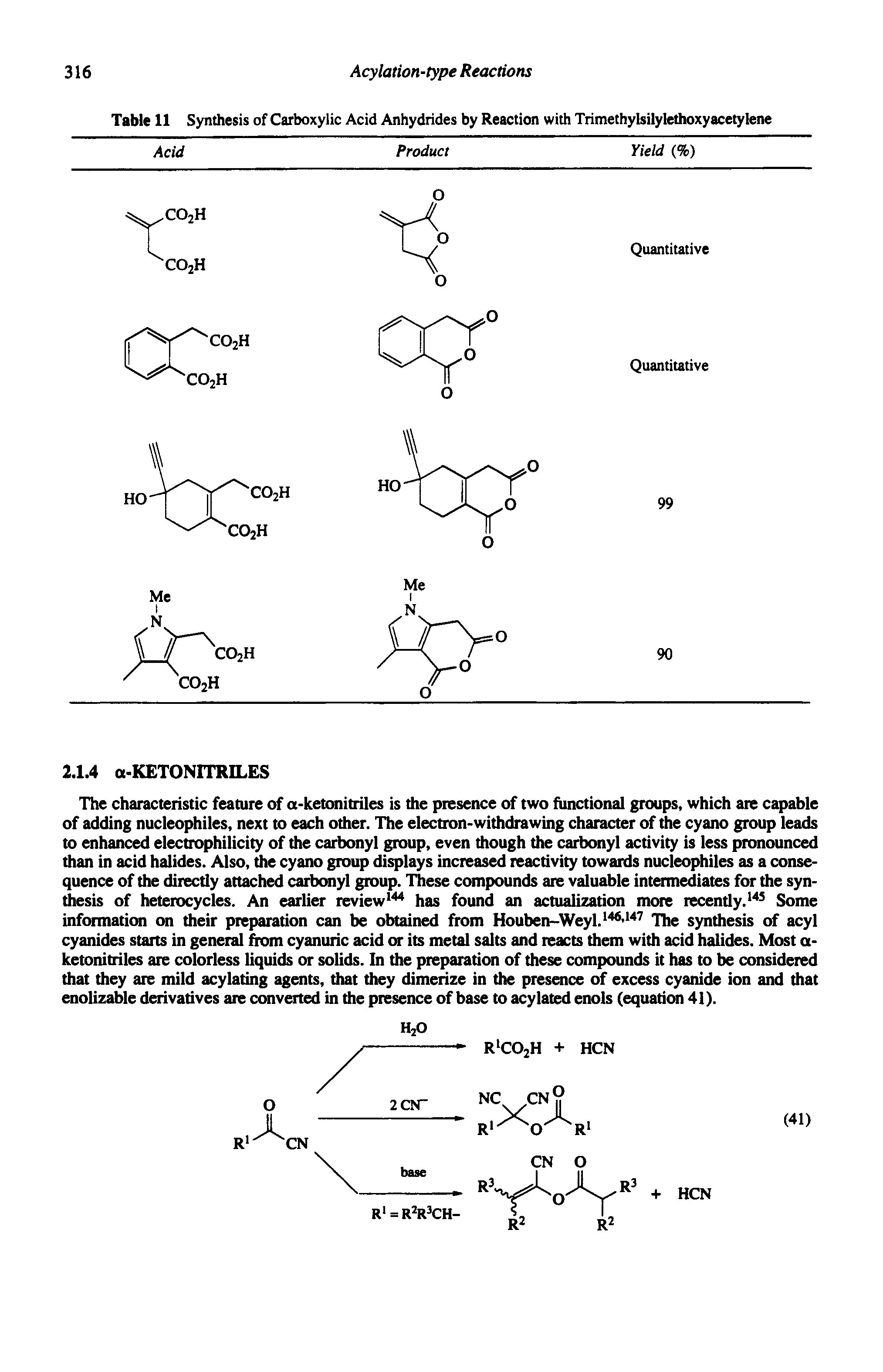 Table 11 Synthesis of Carboxylic Acid Anhydrides by Reaction with Trimethylsilylethoxyacetylene...
