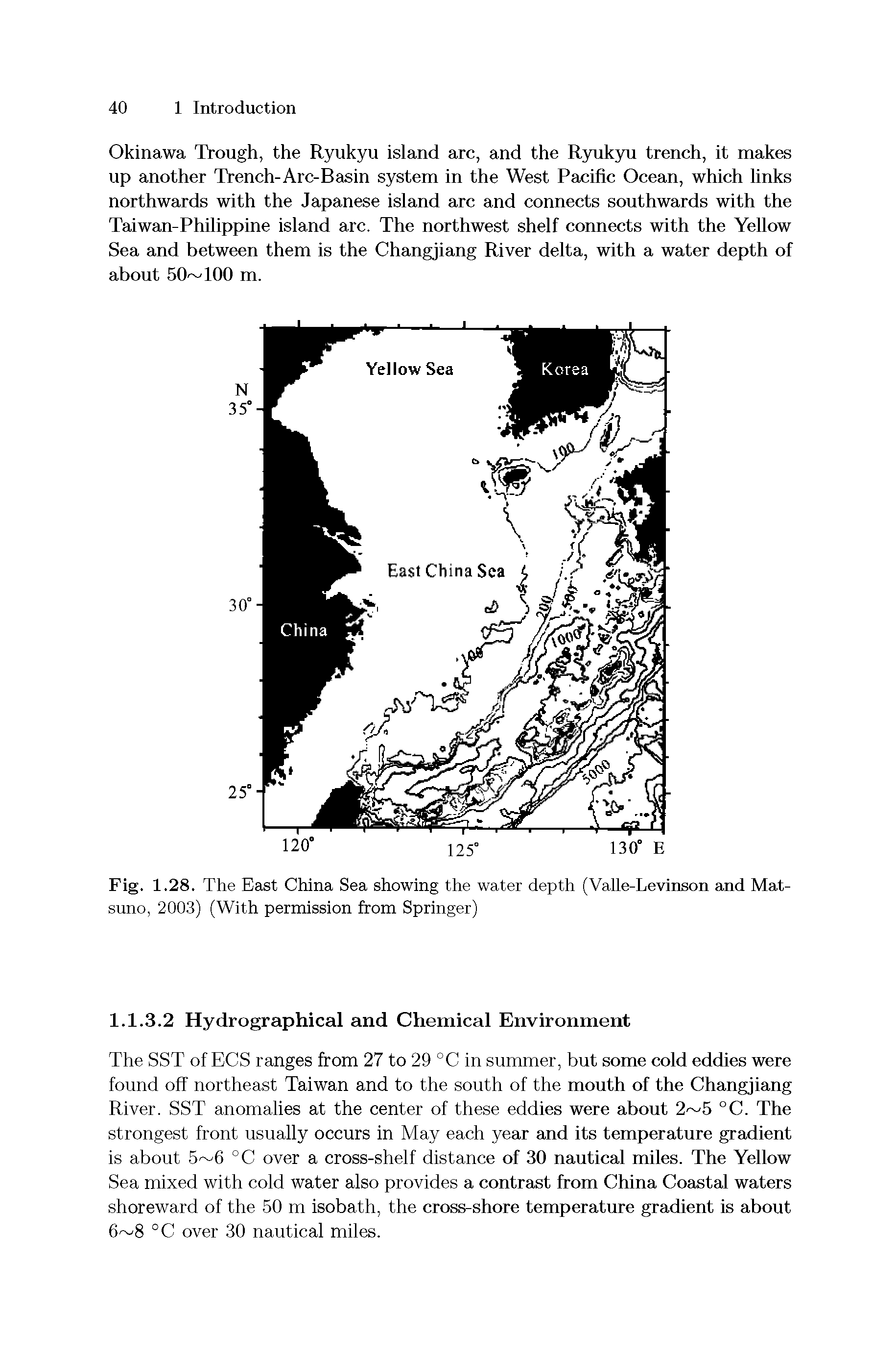 Fig. 1.28. The East China Sea showing the water depth (Valle-Levinson and Mat-suno, 2003) (With permission from Springer)...