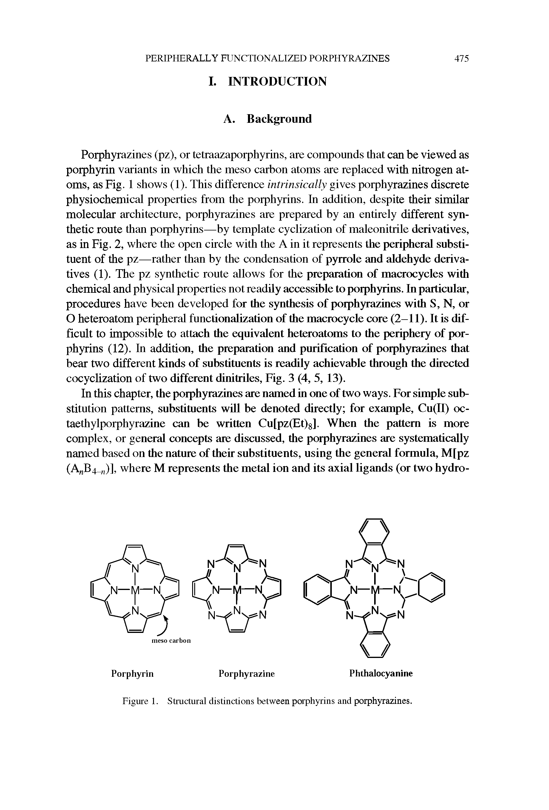 Figure 1. Structural distinctions between porphyrins and porphyrazines.