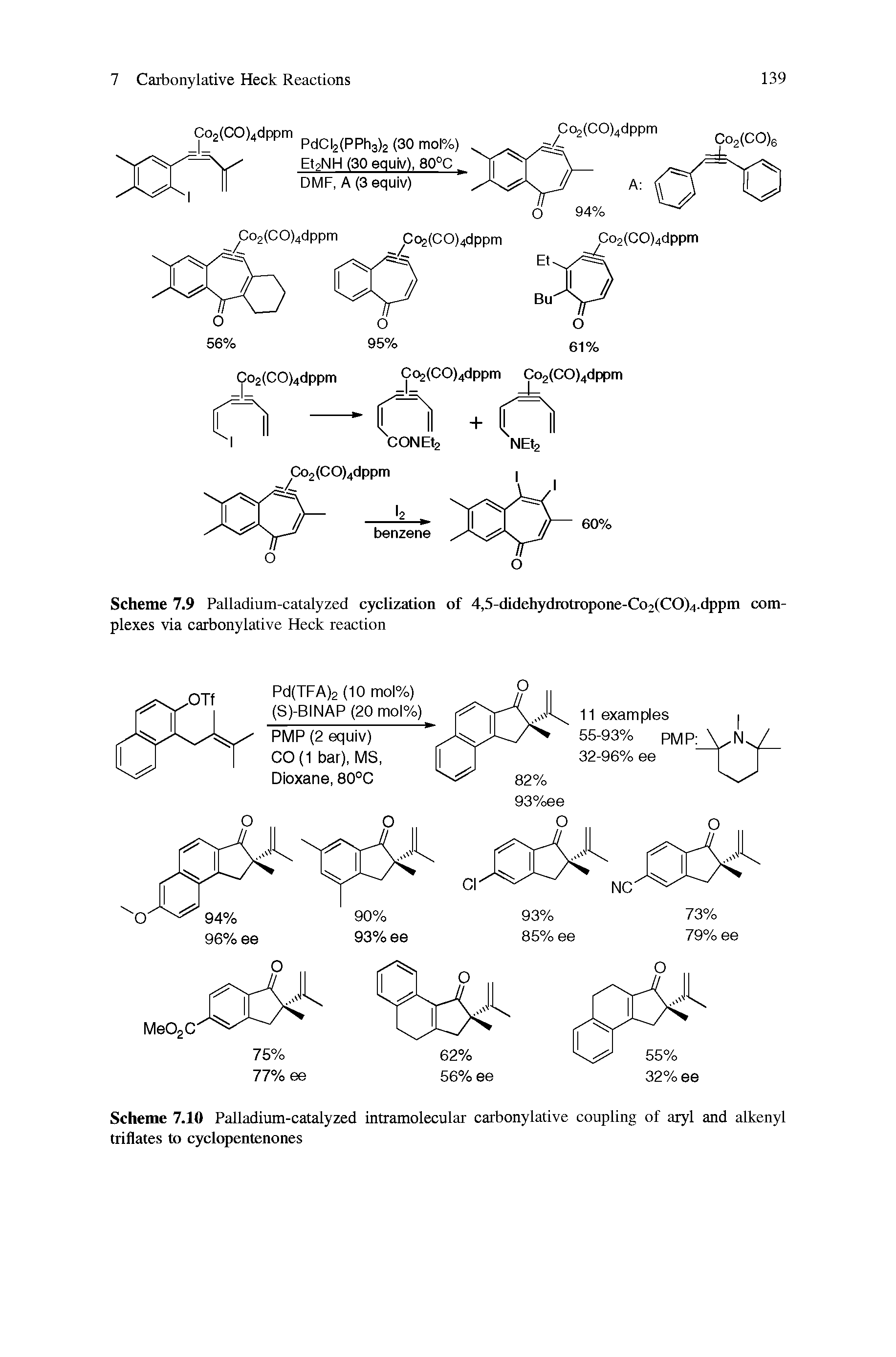 Scheme 7.10 Palladium-catalyzed intramolecular carbonylative coupling of aryl and alkenyl triflates to cyclopentenones...