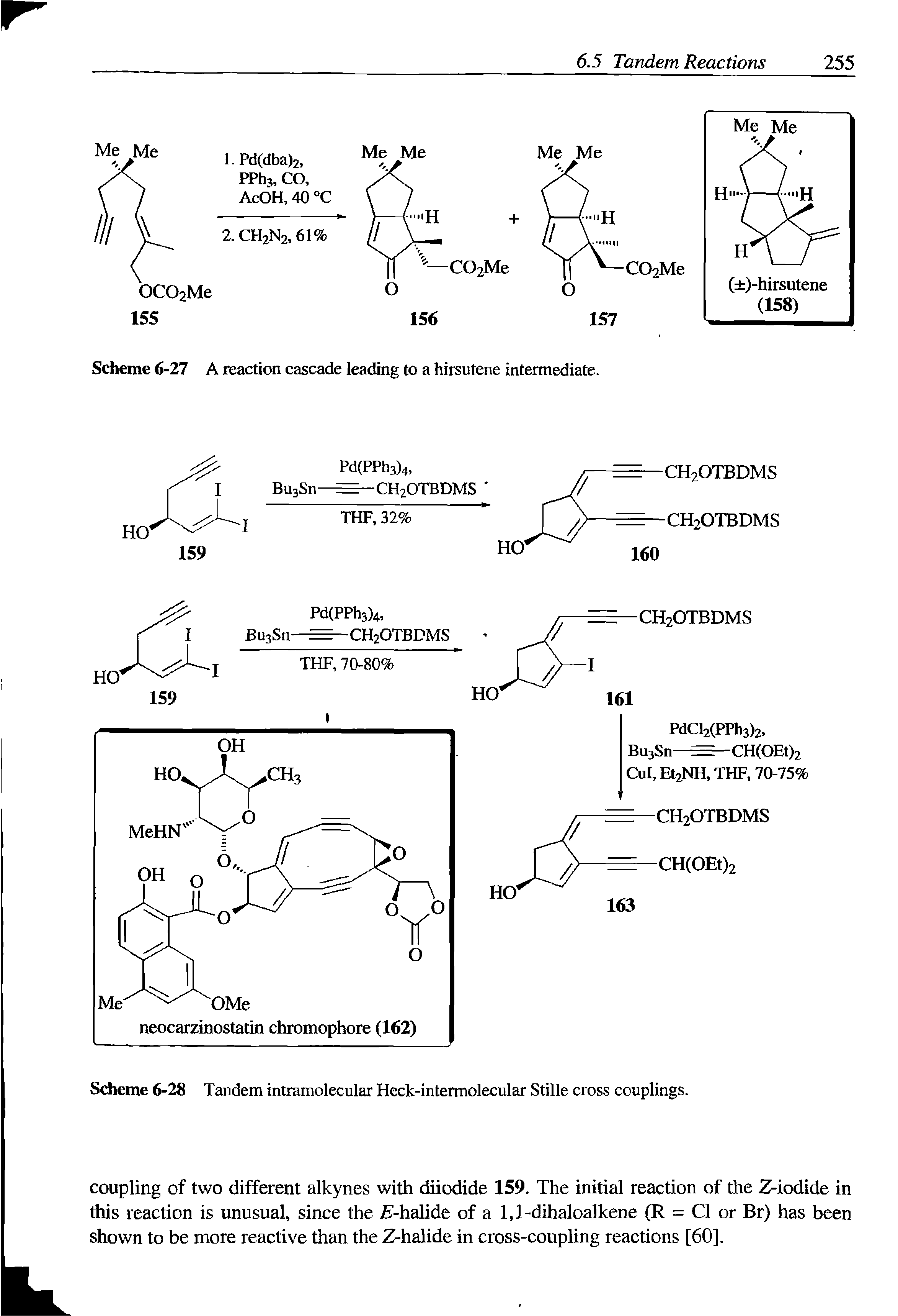 Scheme 6-28 Tandem intramolecular Heck-intermolecular Stille cross couplings.