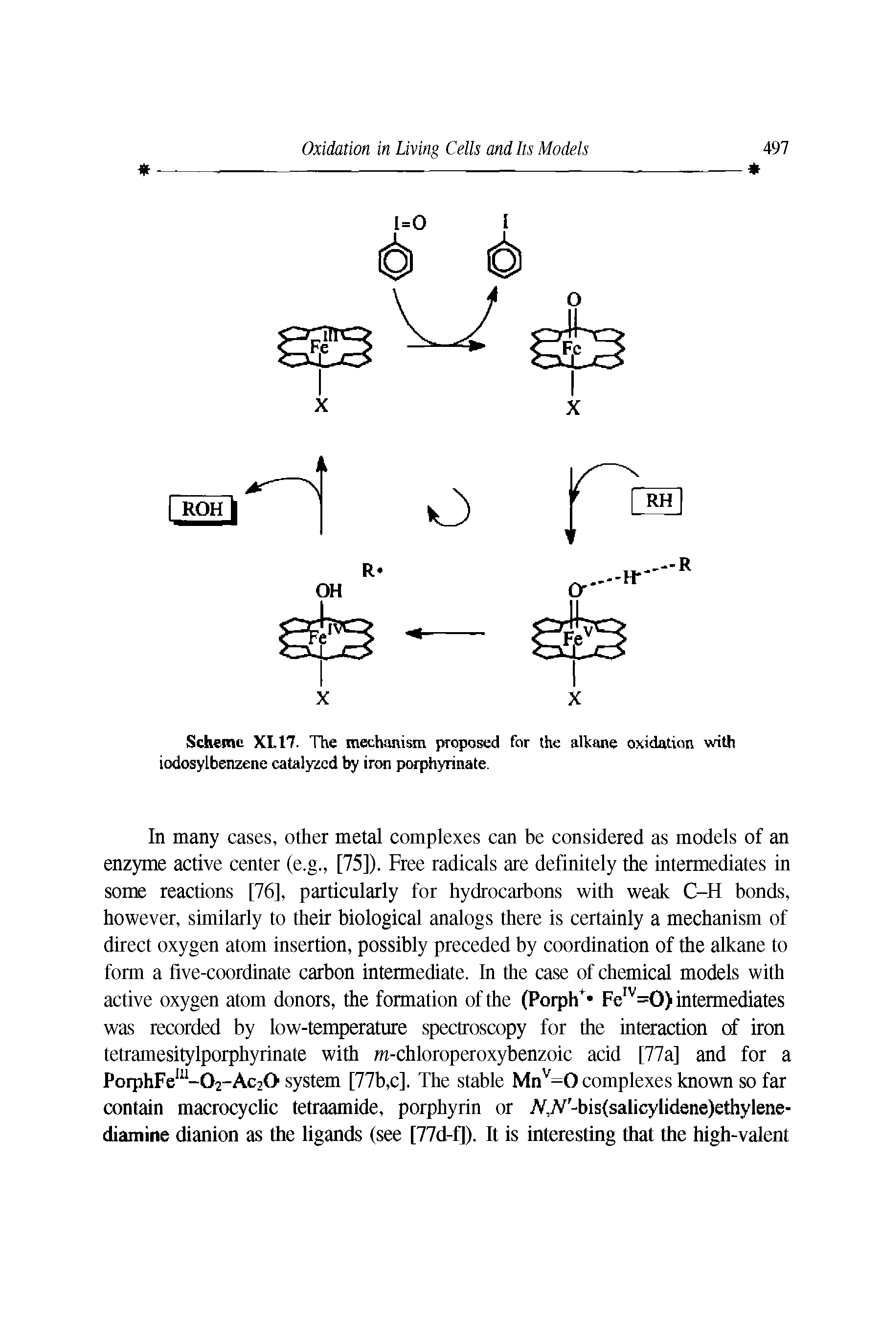 Scheme XL 17. The mechanism proposed for the alkane oxidation with iodosylbenzene catalyzed by iron porphyrinate.