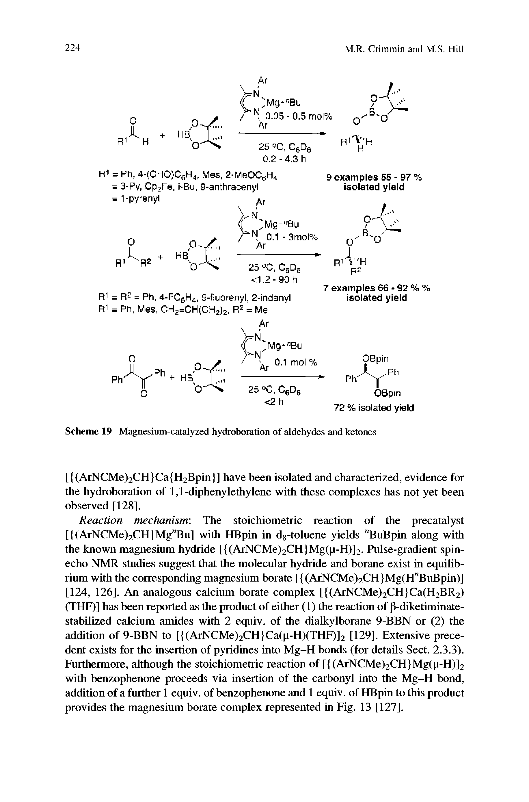 Scheme 19 Magnesium-catalyzed hydroboiation of aldehydes and ketones...