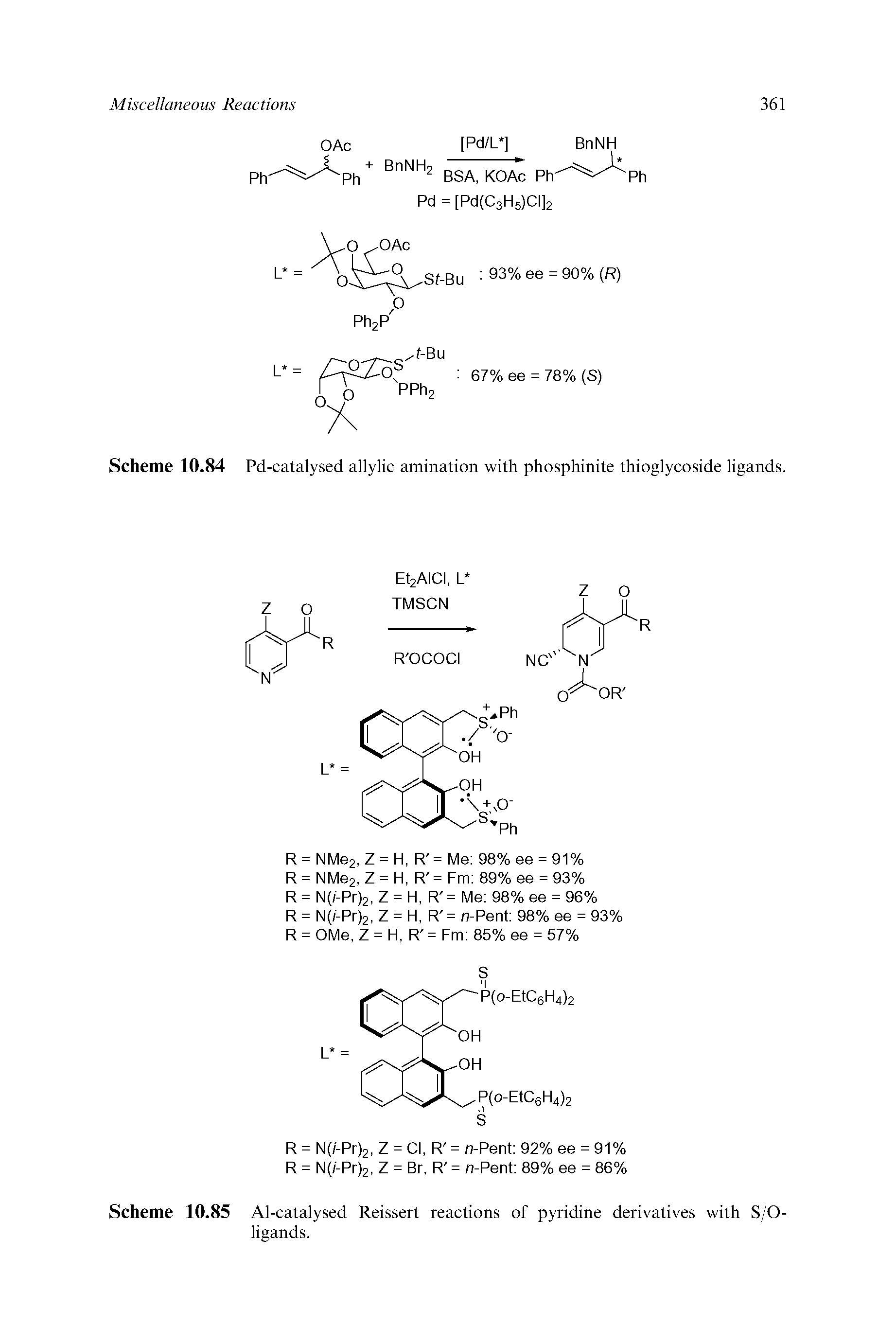 Scheme 10.85 Al-catalysed Reissert reactions of pyridine derivatives with S/O-ligands.